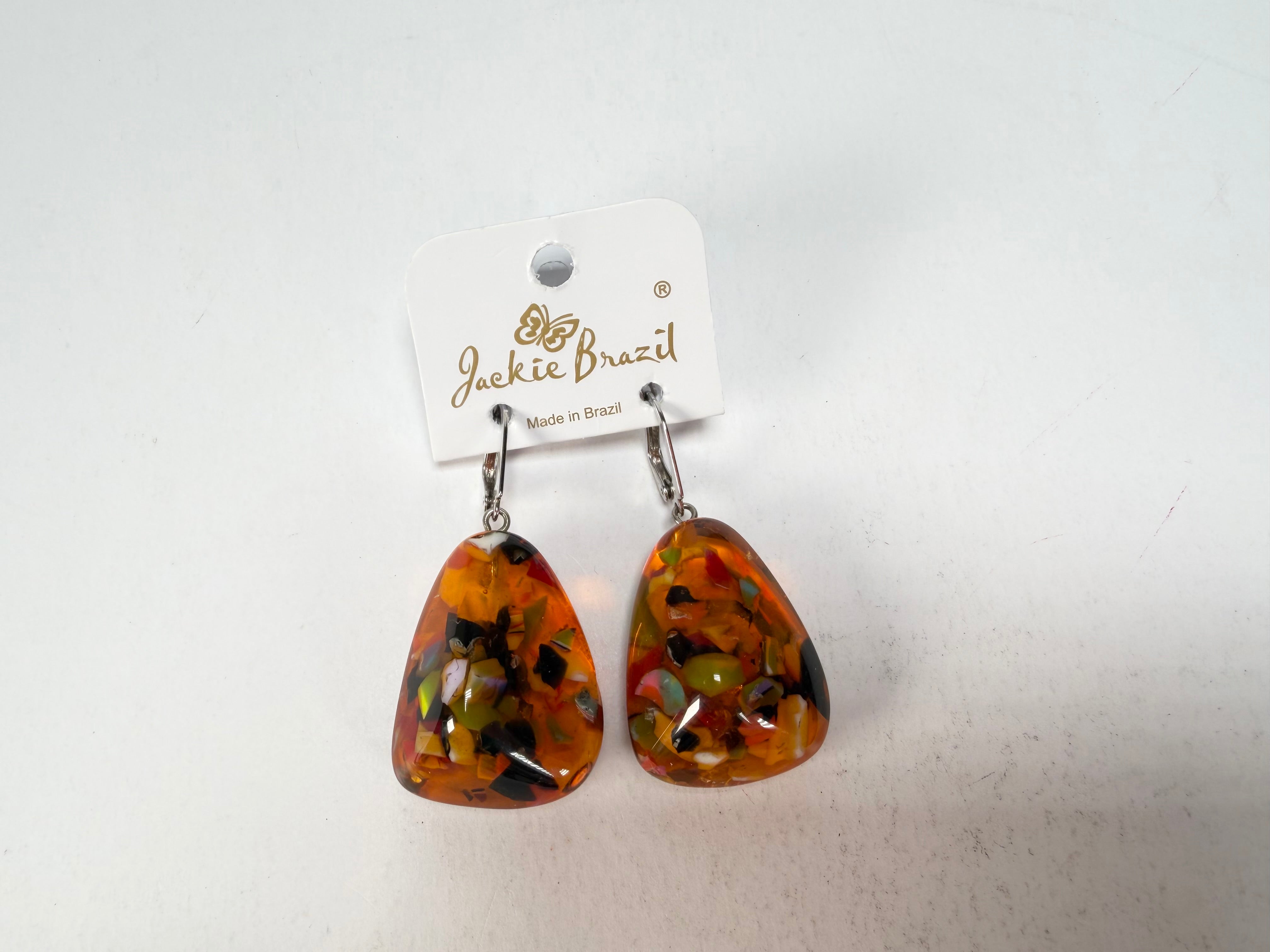Jackie Brazil "Diamond" Orange Mix Flinstone on Hook Resin Earrings ( E0700 )