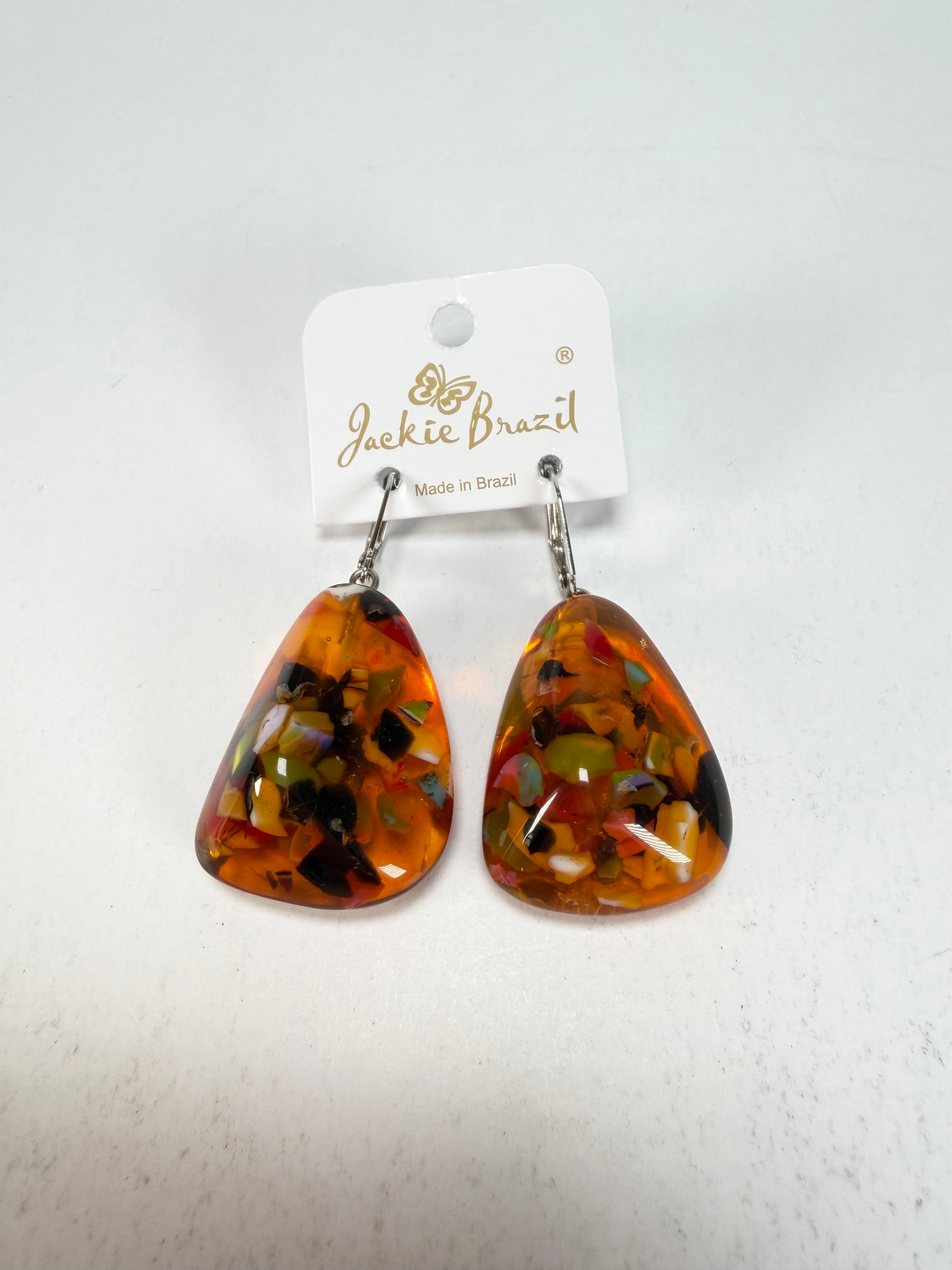 Jackie Brazil "Diamond" Orange Mix Flinstone on Hook Resin Earrings ( E0700 )