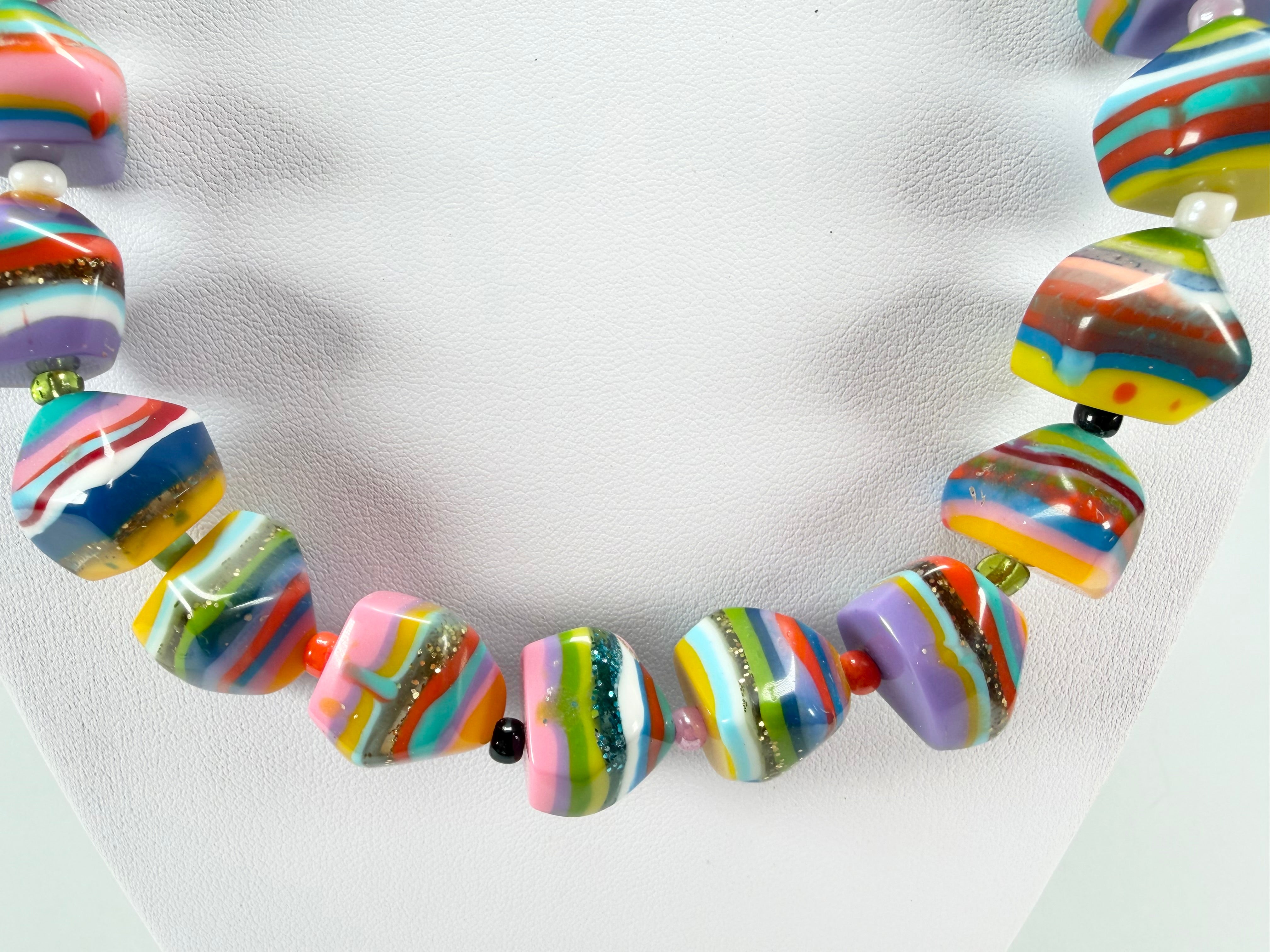 Jackie Brazil "Camille" Liquorice Stripes x Kandinsky Small Stones 70cm Necklace ( N0075 )