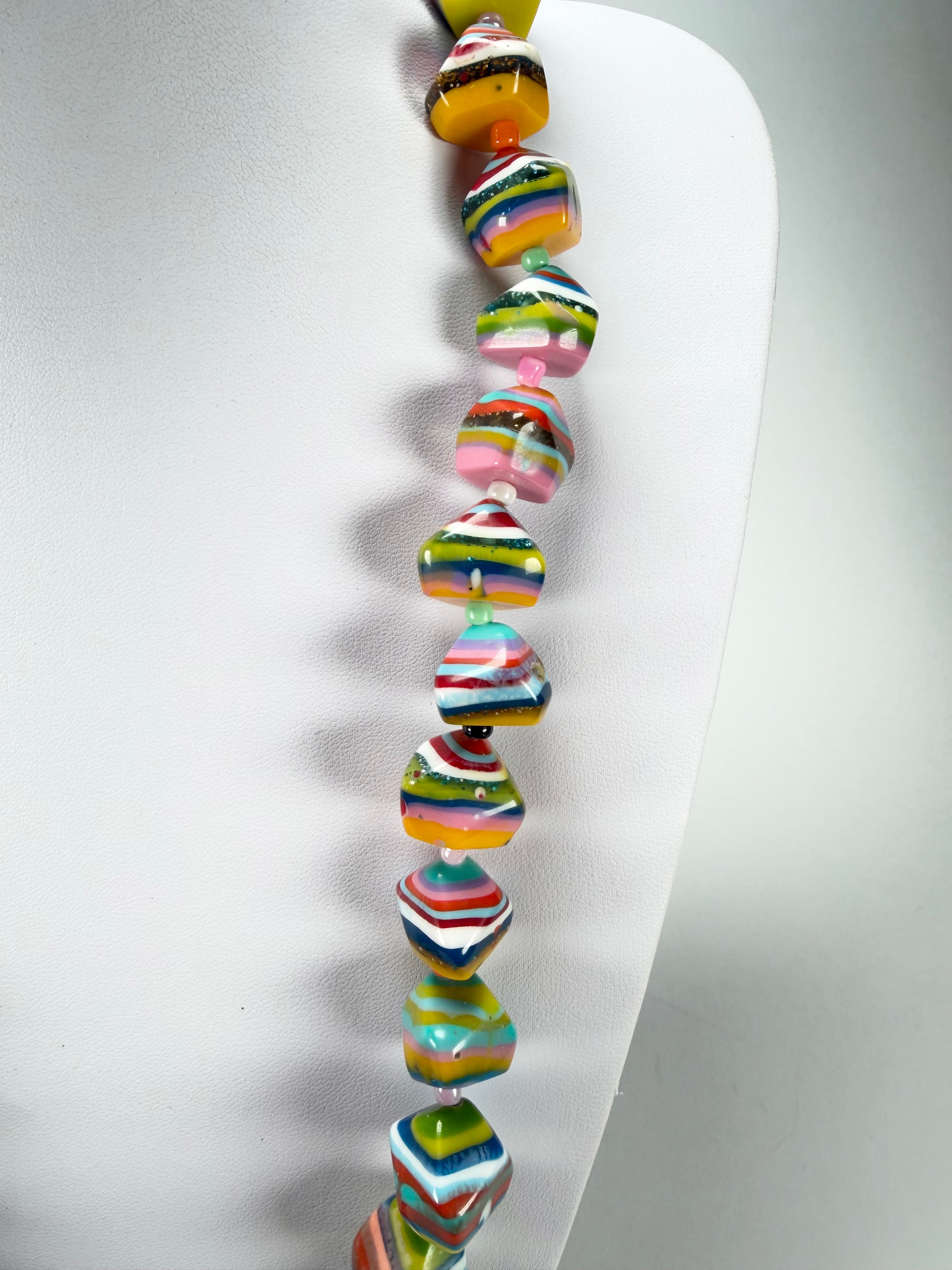 Jackie Brazil "Camille" Liquorice Stripes x Kandinsky Small Stones 70cm Necklace ( N0075 )