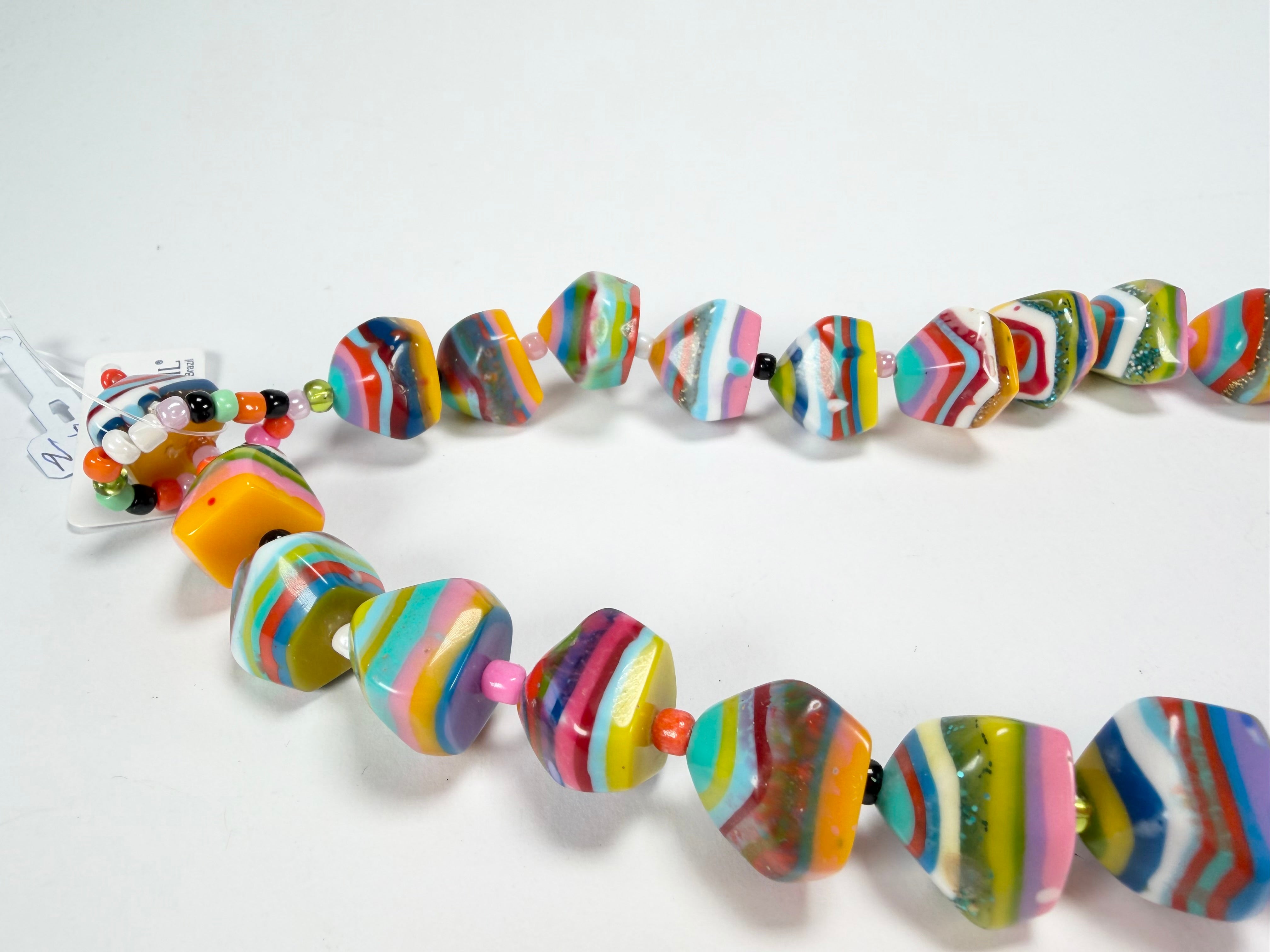 Jackie Brazil "Camille" Liquorice Stripes x Kandinsky Small Stones 70cm Necklace ( N0075 )