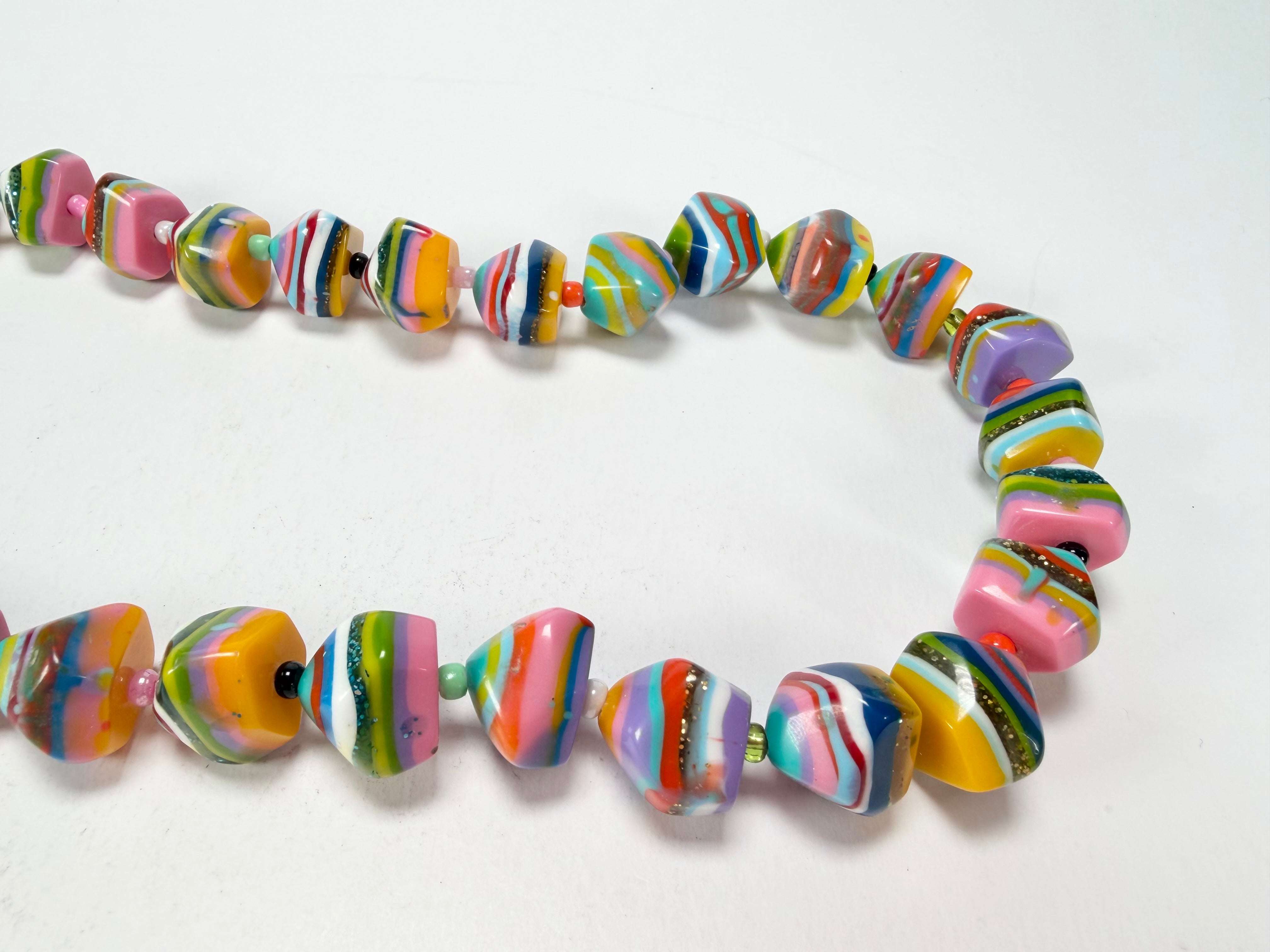 Jackie Brazil "Camille" Liquorice Stripes x Kandinsky Small Stones 70cm Necklace ( N0075 )