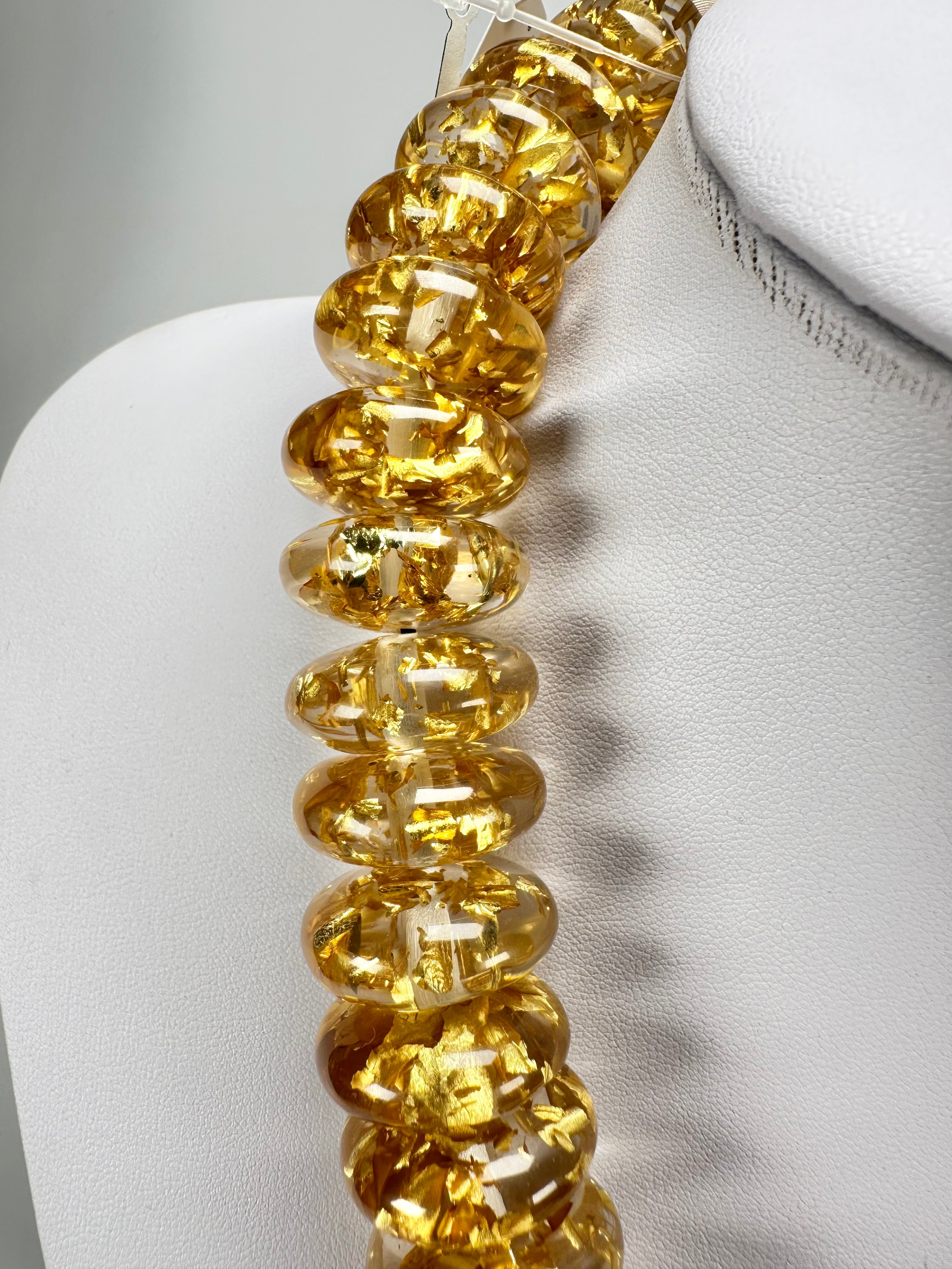 Jackie Brazil "Ana" Gold Flakes Resin Wheels 50cm Necklace ( N0042 )