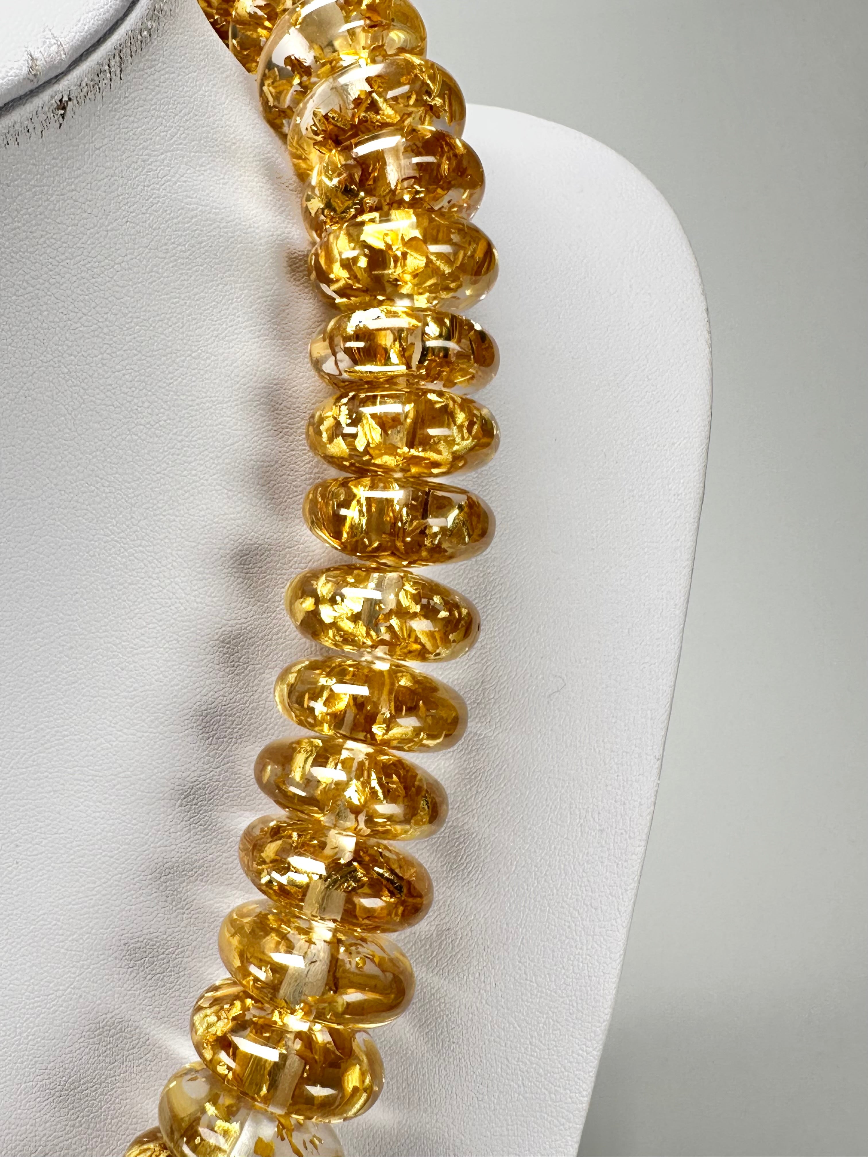 Jackie Brazil "Ana" Gold Flakes Resin Wheels 50cm Necklace ( N0042 )