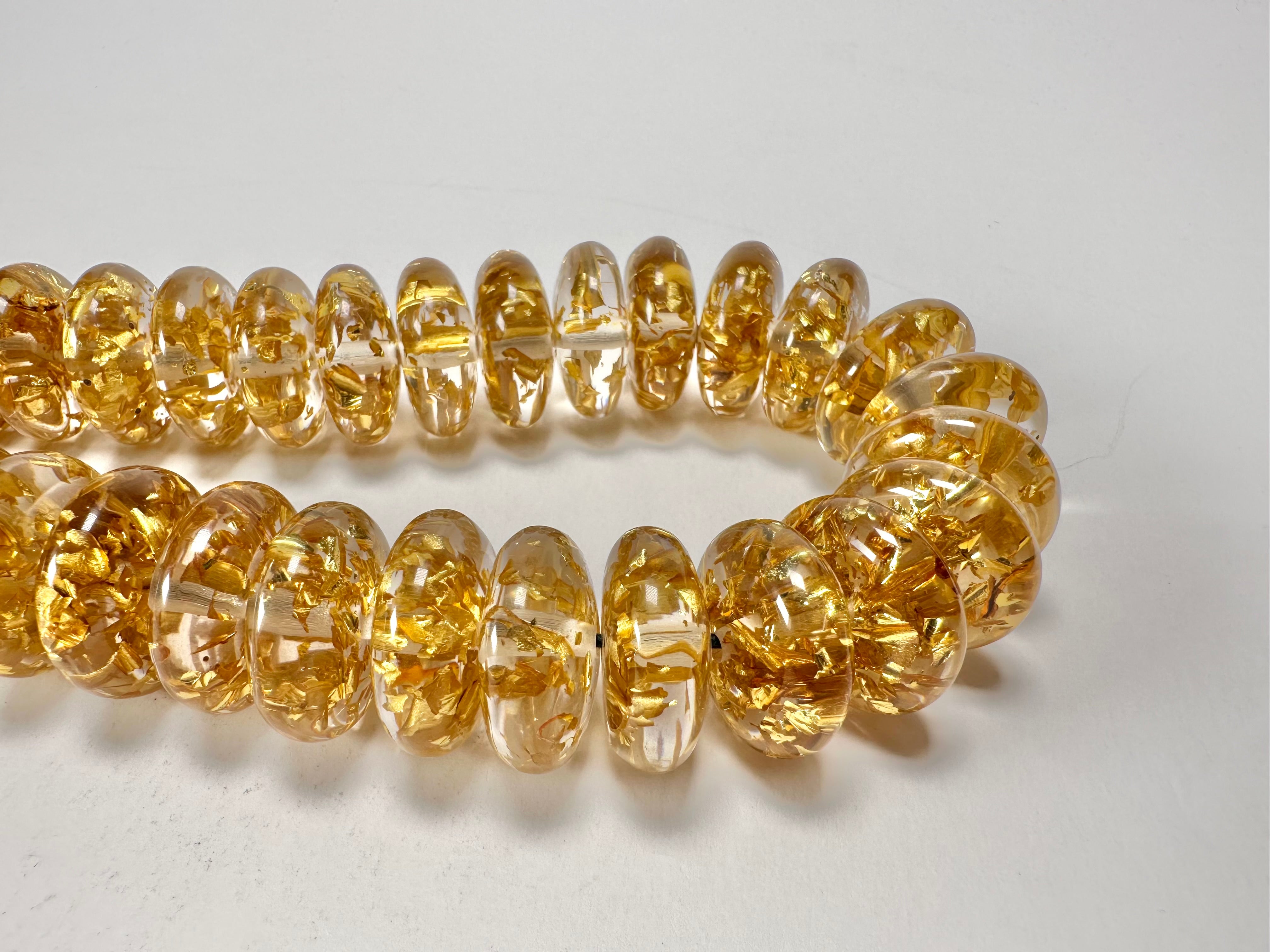 Jackie Brazil "Ana" Gold Flakes Resin Wheels 50cm Necklace ( N0042 )