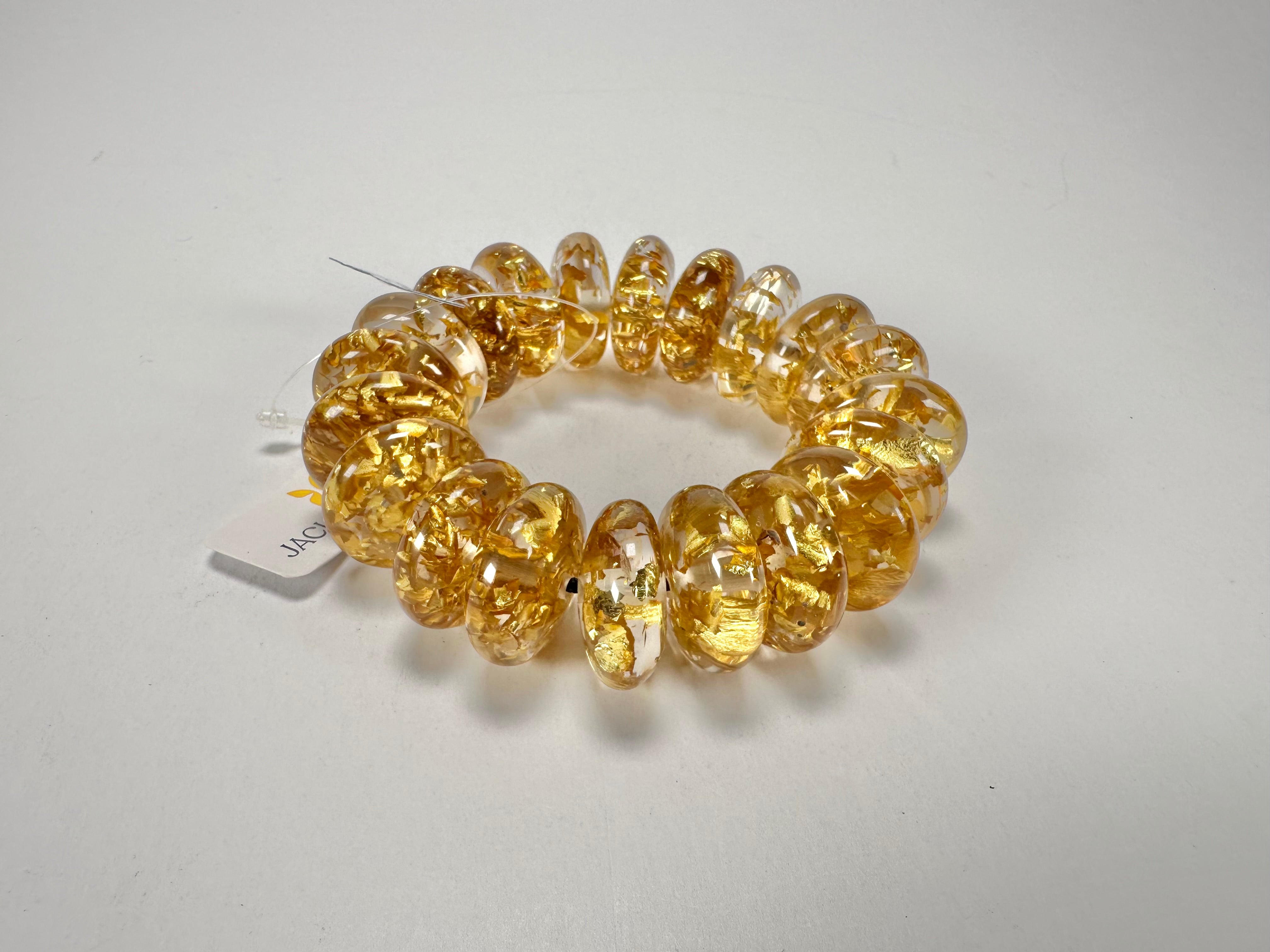Jackie Brazil "Ana" Gold Flakes Elasticated Wheels Resin Bracelet ( B0910 )
