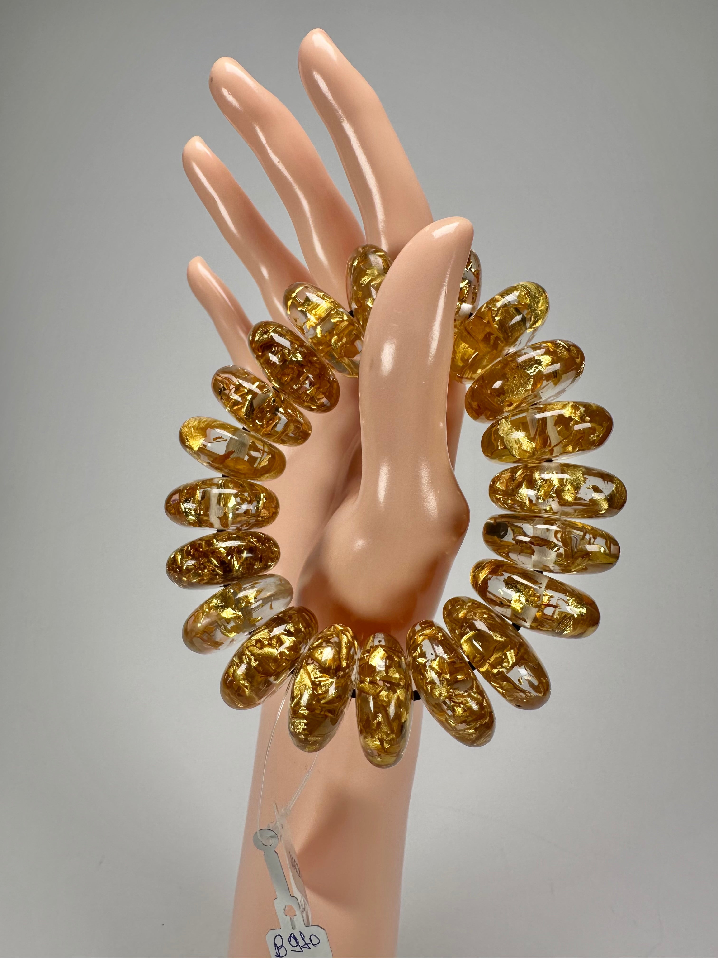 Jackie Brazil "Ana" Gold Flakes Elasticated Wheels Resin Bracelet ( B0910 )