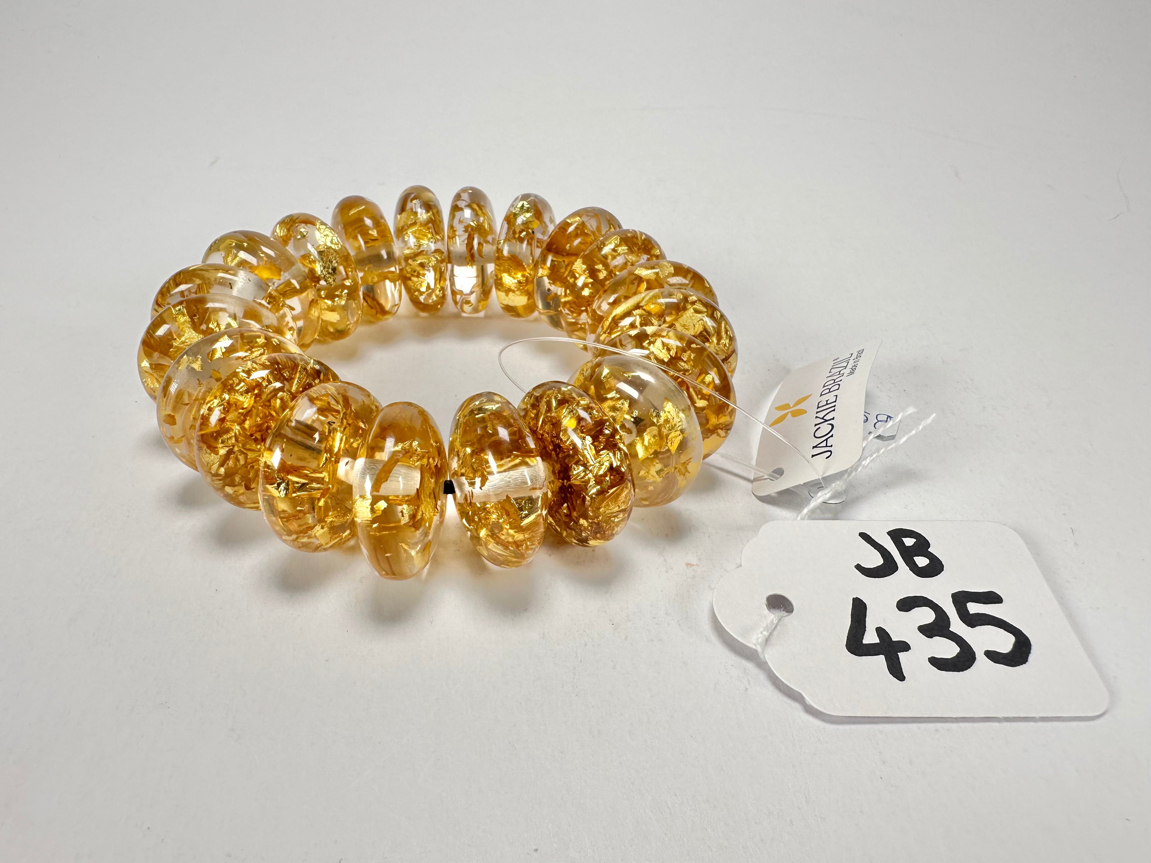 Jackie Brazil "Ana" Gold Flakes Elasticated Wheels Resin Bracelet ( B0910 )