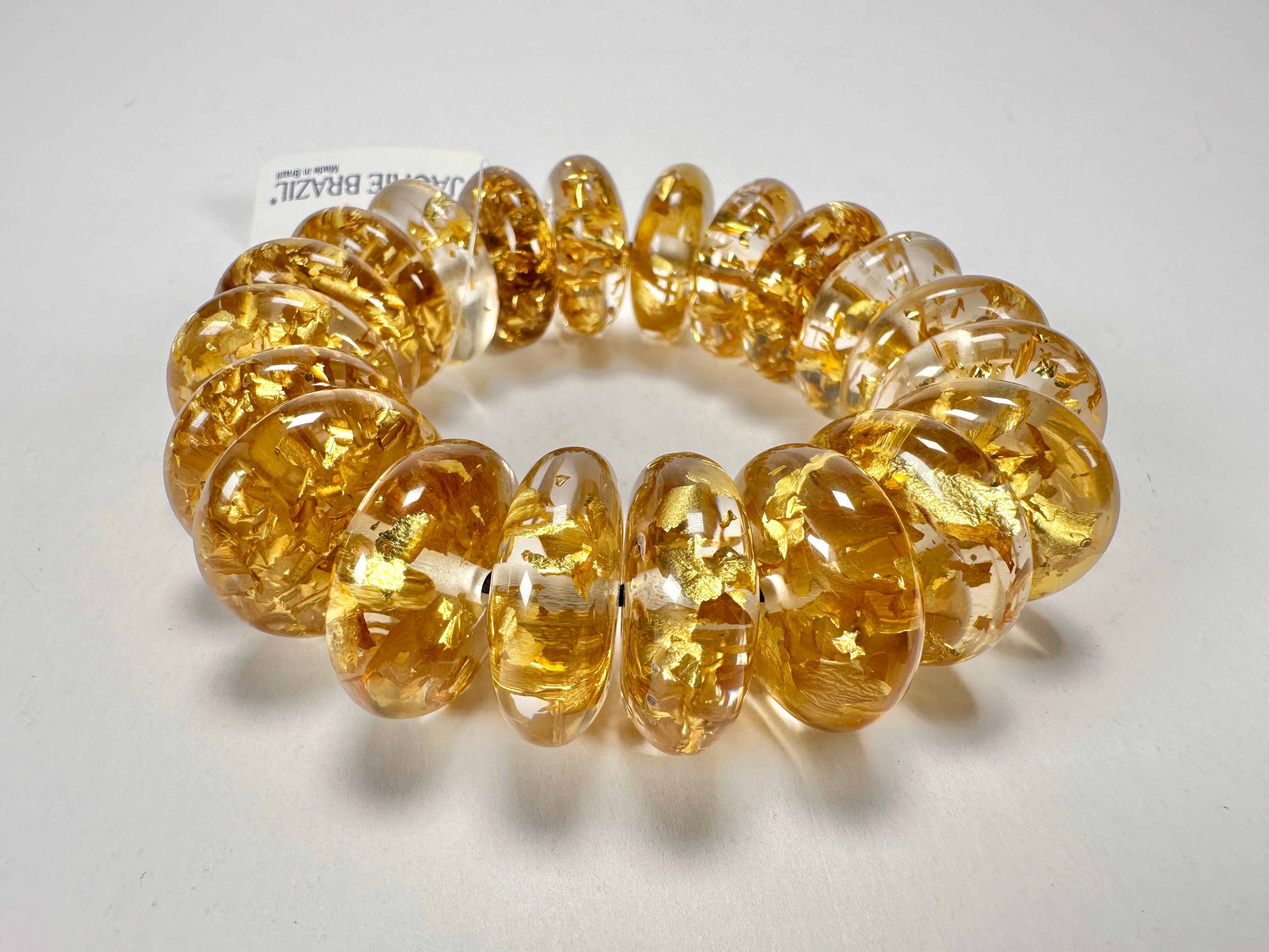 Jackie Brazil "Ana" Gold Flakes Elasticated Wheels Resin Bracelet ( B0910 )