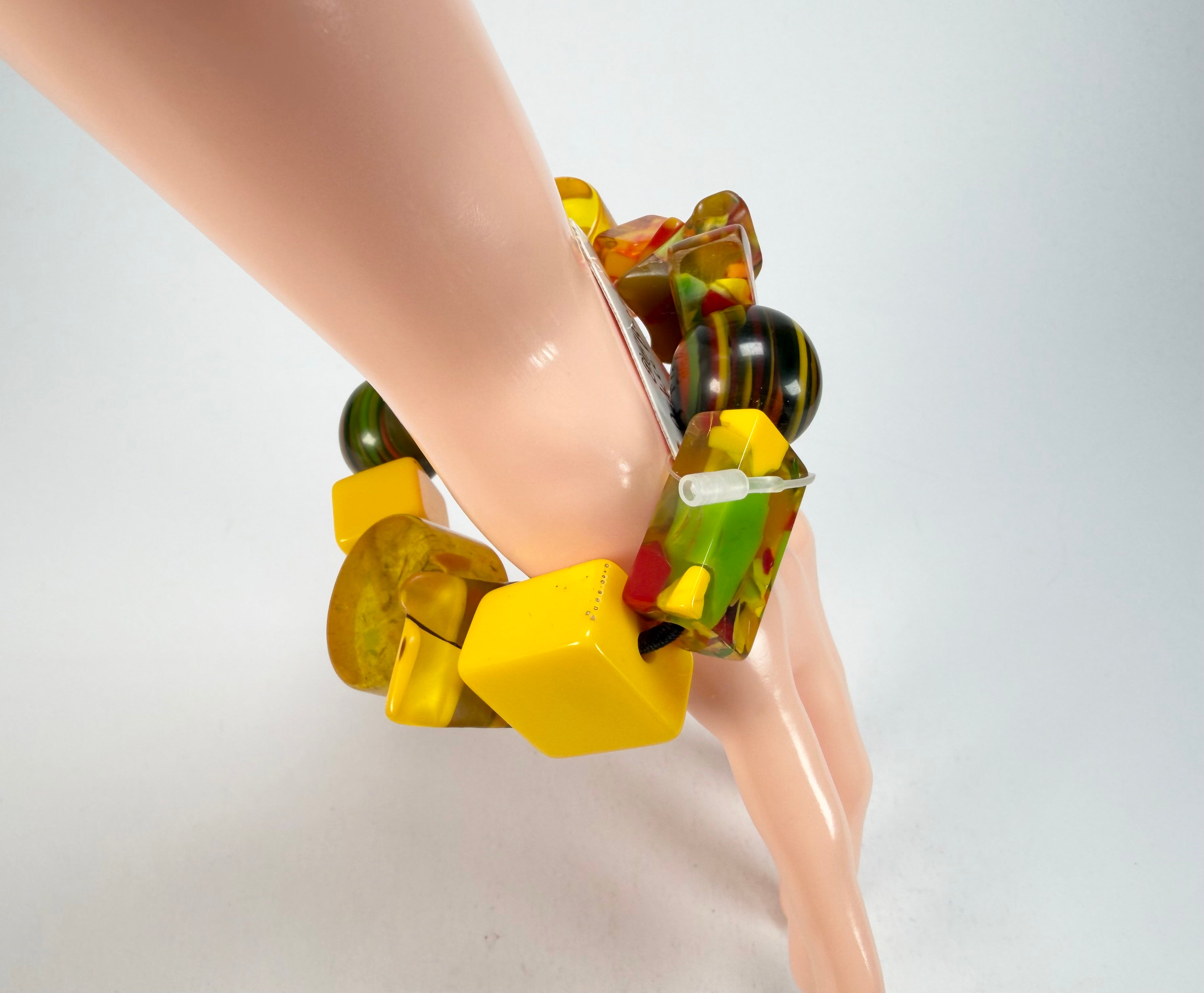 Jackie Brazil "Indiana" Yellow Mix Multi Bead Resin Bracelet ( B0210 )