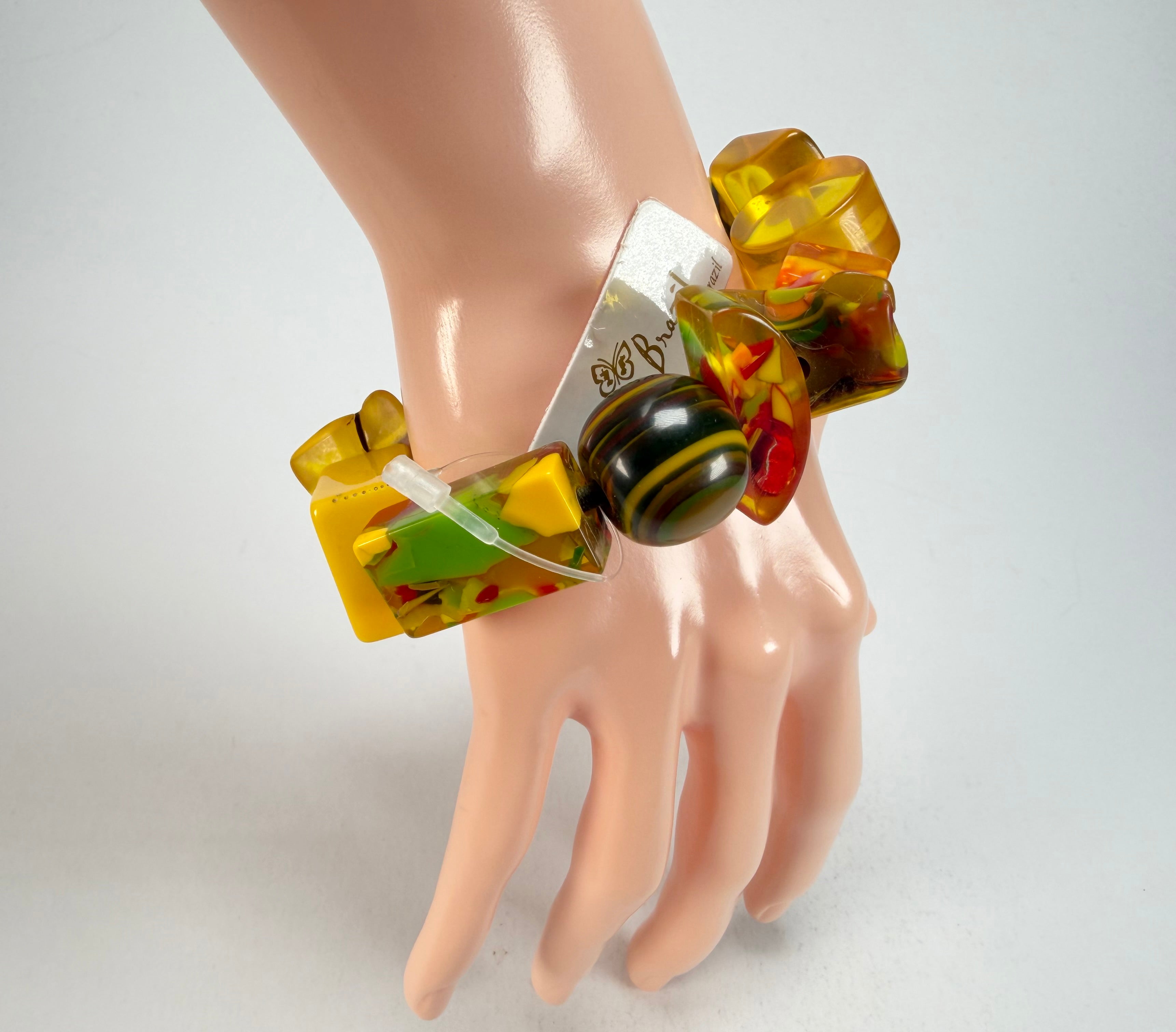 Jackie Brazil "Indiana" Yellow Mix Multi Bead Resin Bracelet ( B0210 )