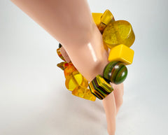 Jackie Brazil "Indiana" Yellow Mix Multi Bead Resin Bracelet ( B0210 )