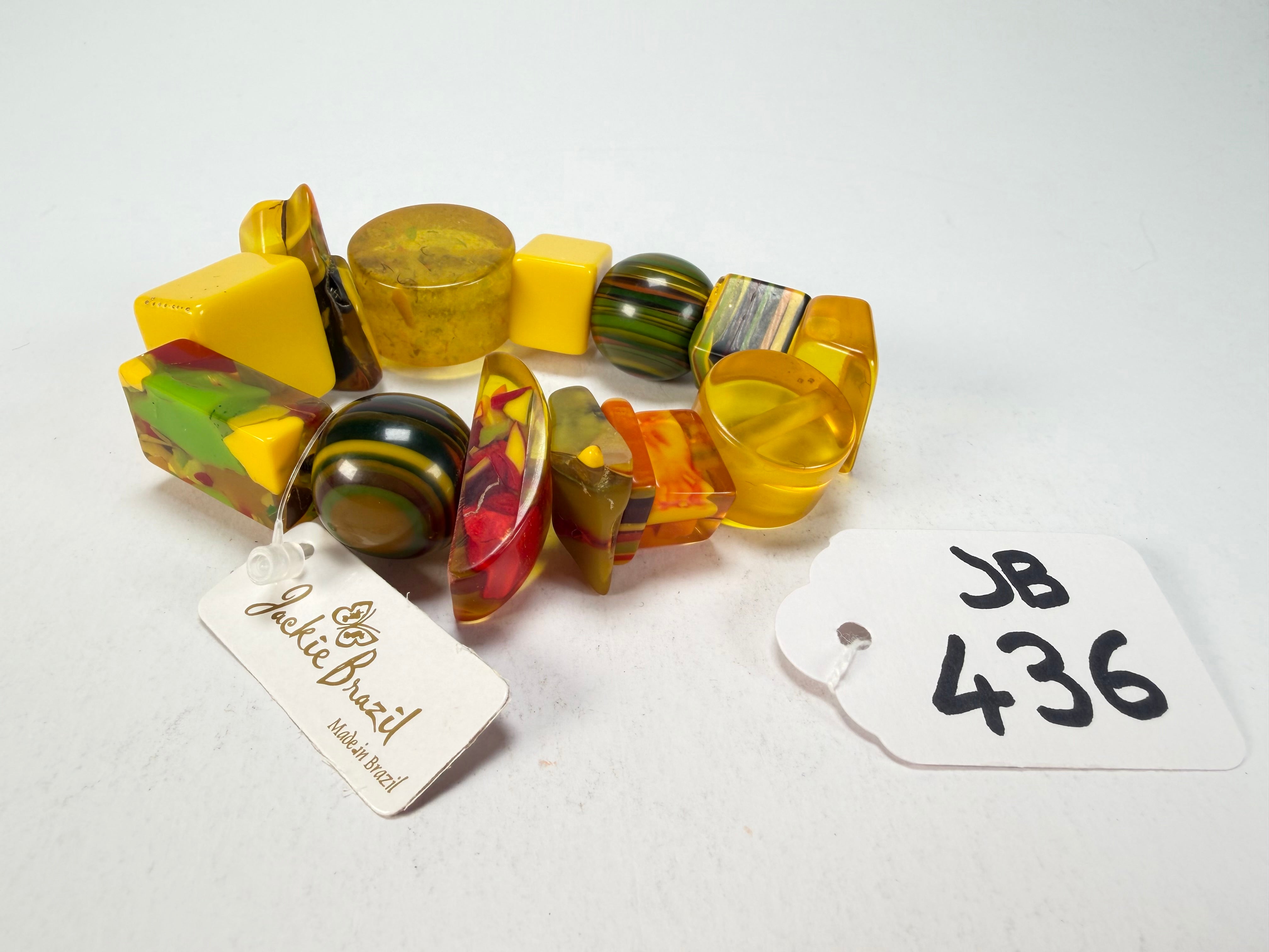 Jackie Brazil "Indiana" Yellow Mix Multi Bead Resin Bracelet ( B0210 )