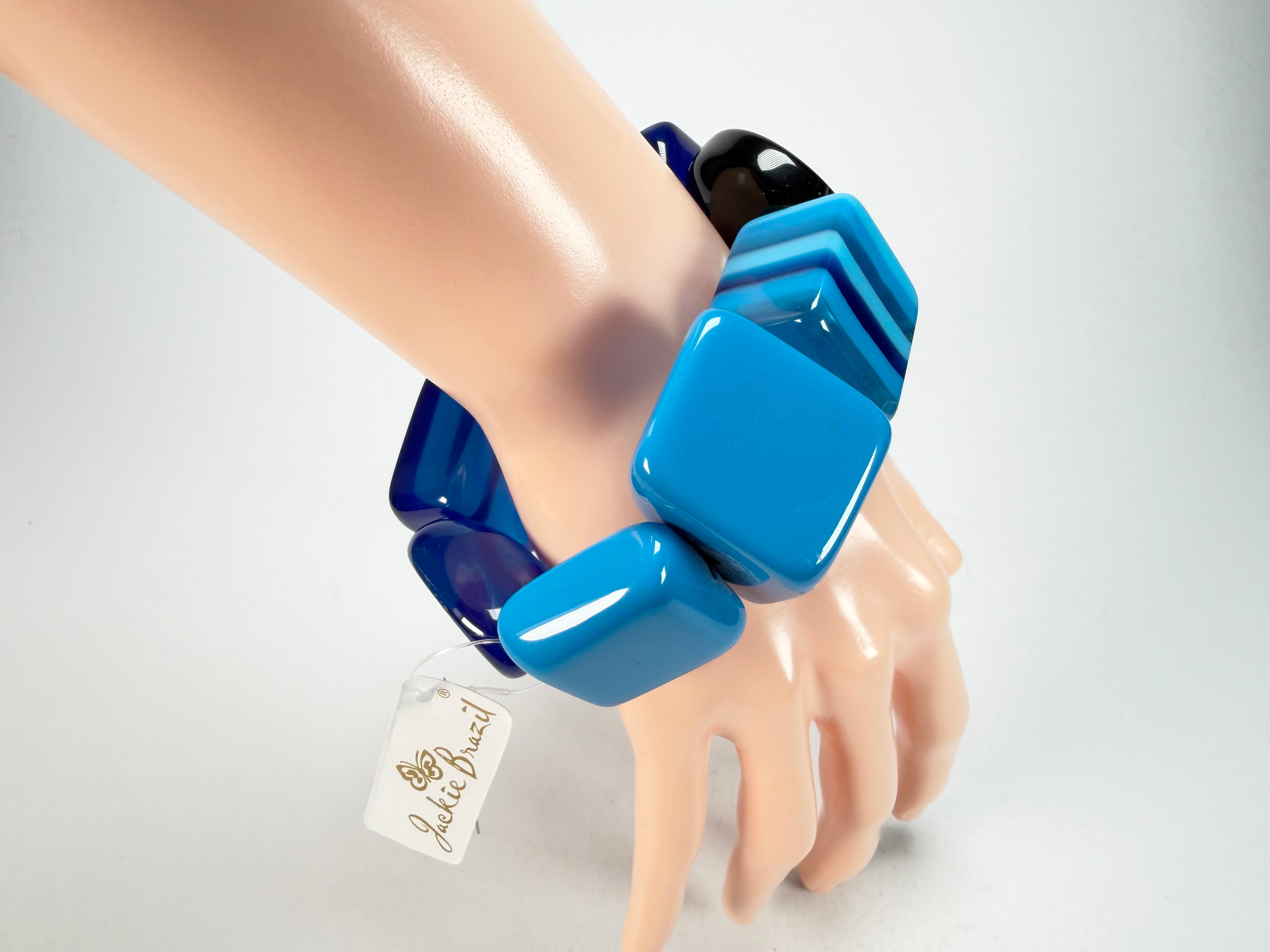 Jackie Brazil "Indiana" Light Blue Mix Multi Bead Resin Bracelet ( B0210 )