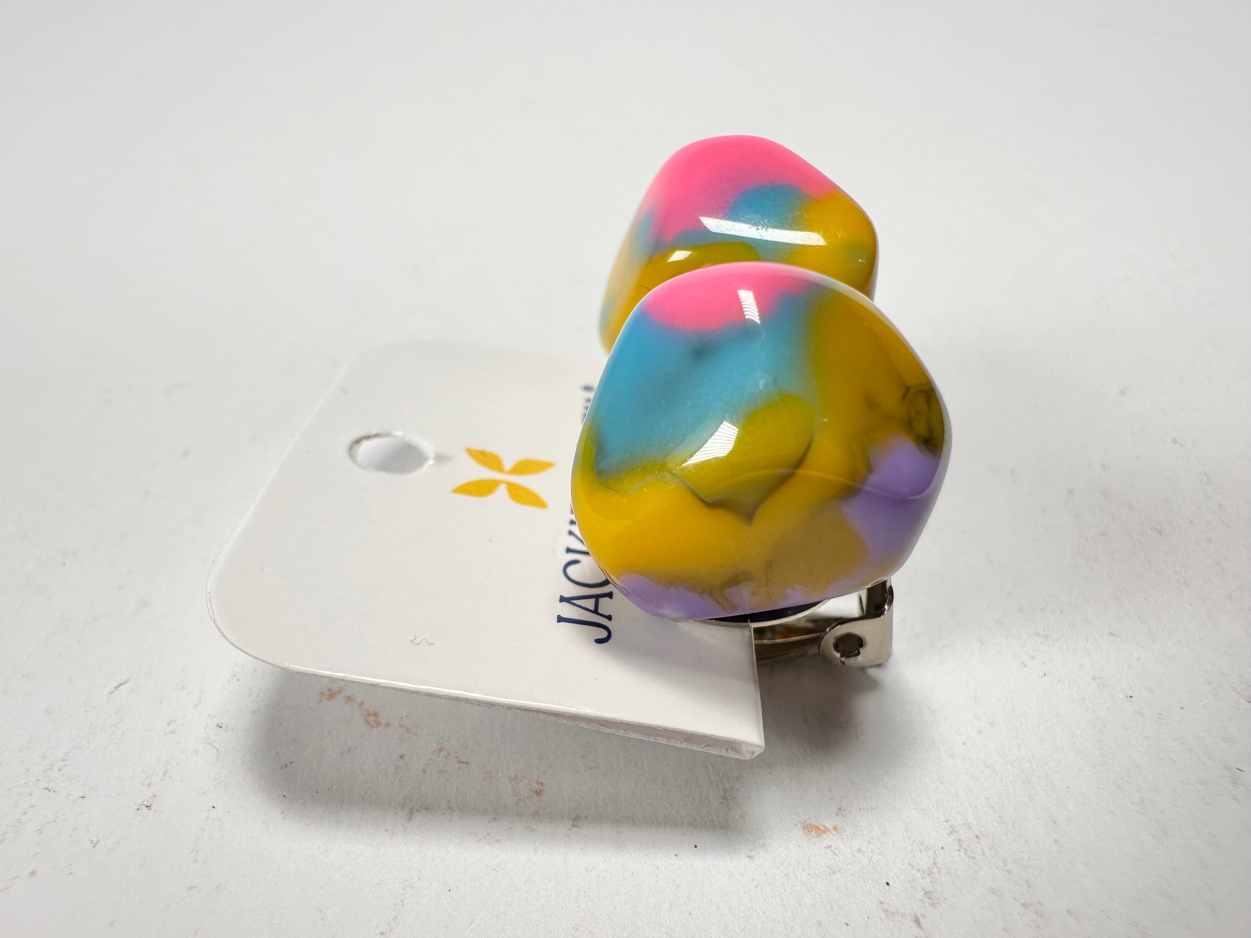 Jackie Brazil "Camille" Kandinsky Abstract Resin Clip On Earrings ( E1053 )
