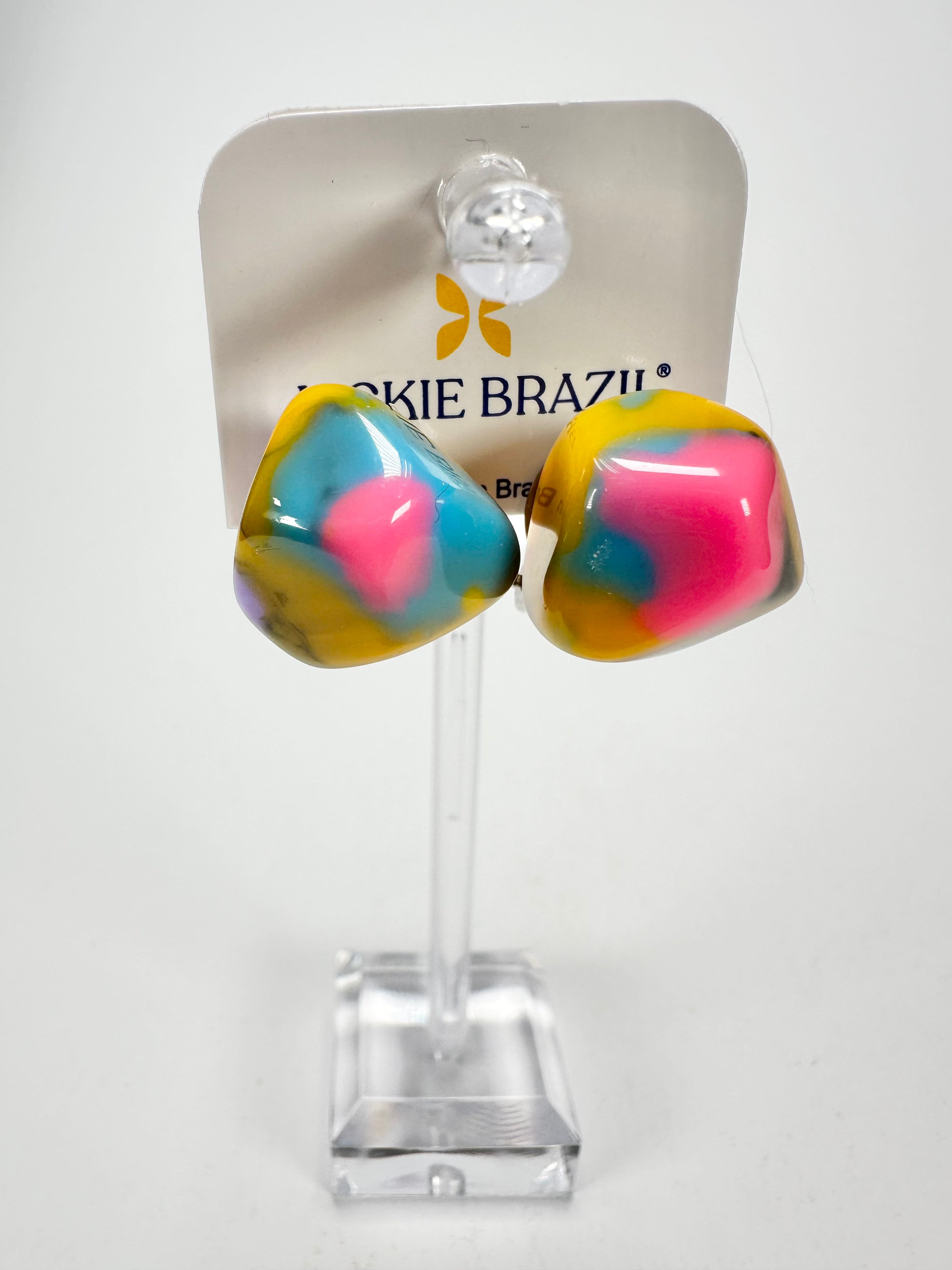 Jackie Brazil "Camille" Kandinsky Abstract Resin Clip On Earrings ( E1053 )
