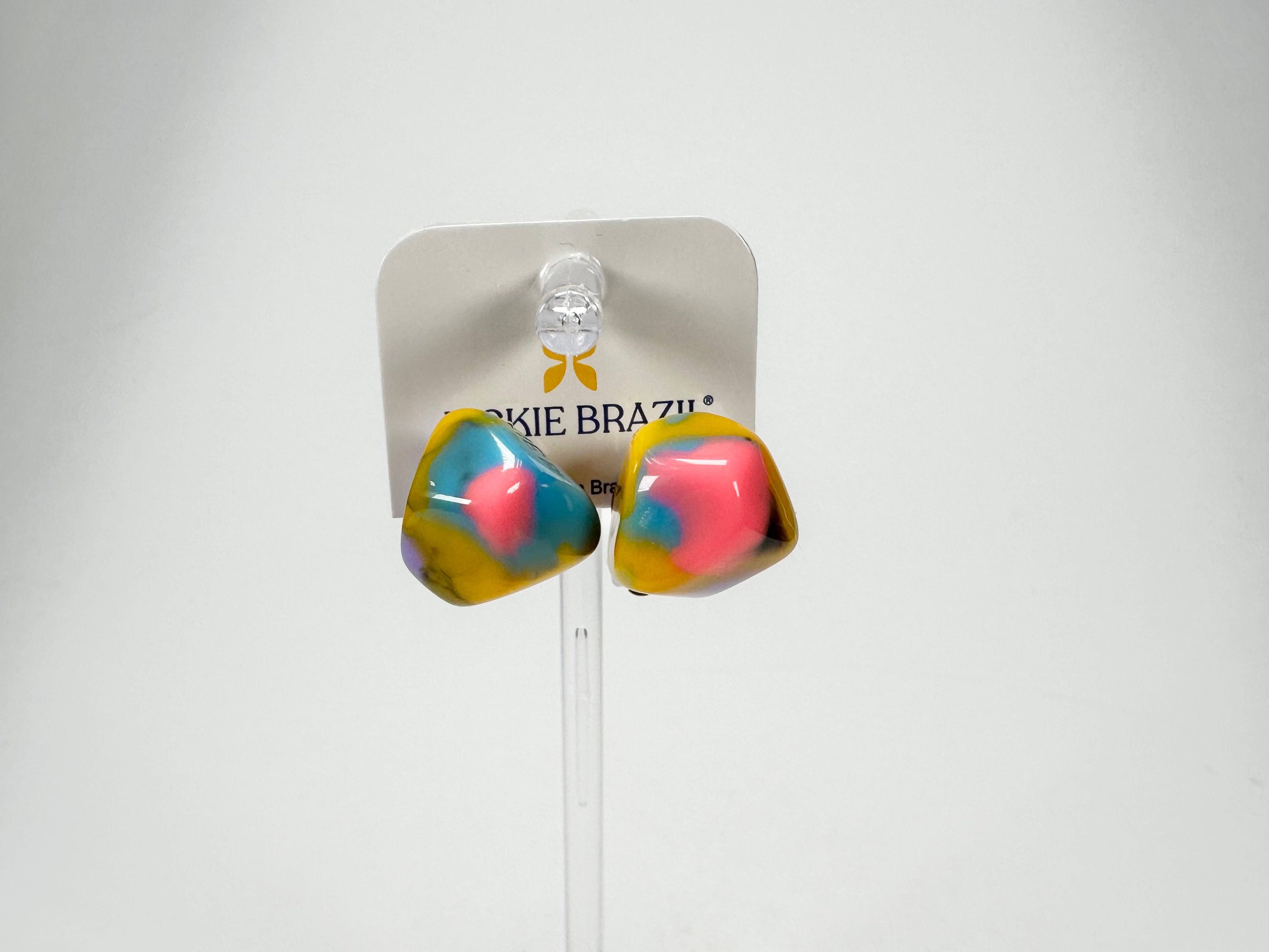 Jackie Brazil "Camille" Kandinsky Abstract Resin Clip On Earrings ( E1053 )