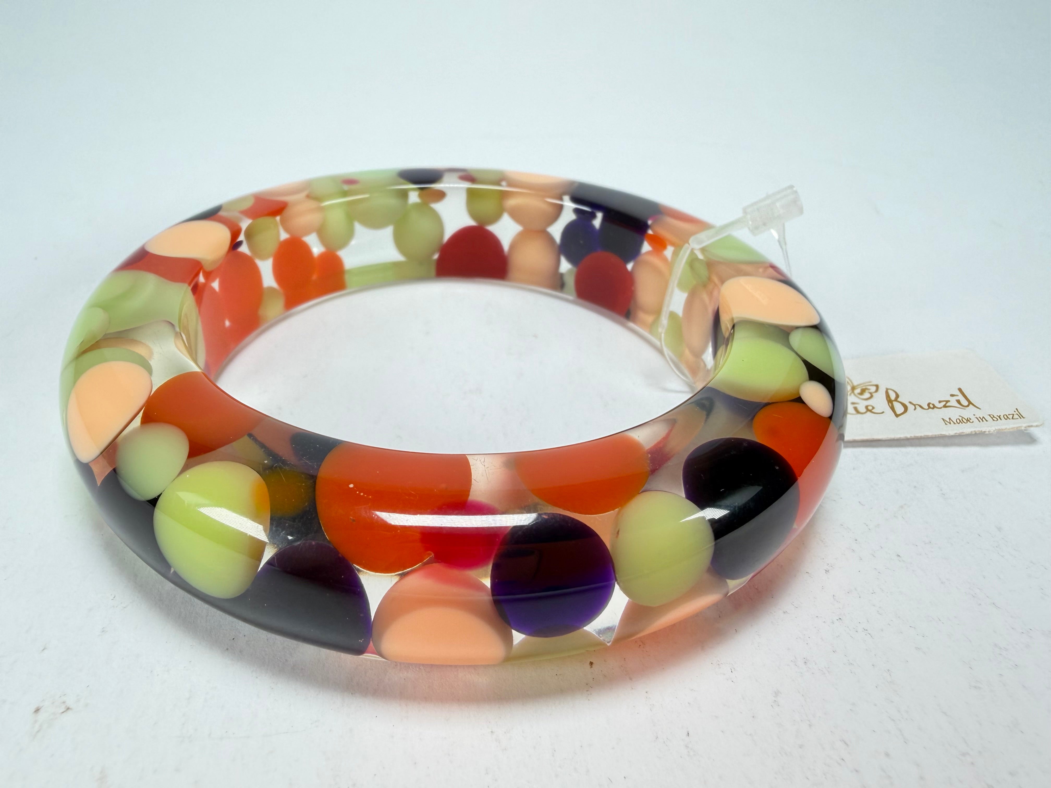 Jackie Brazil "Shinny Spotted" Party Mix Spots Solid Round Resin 1.7cm Bangle ( B1726 )