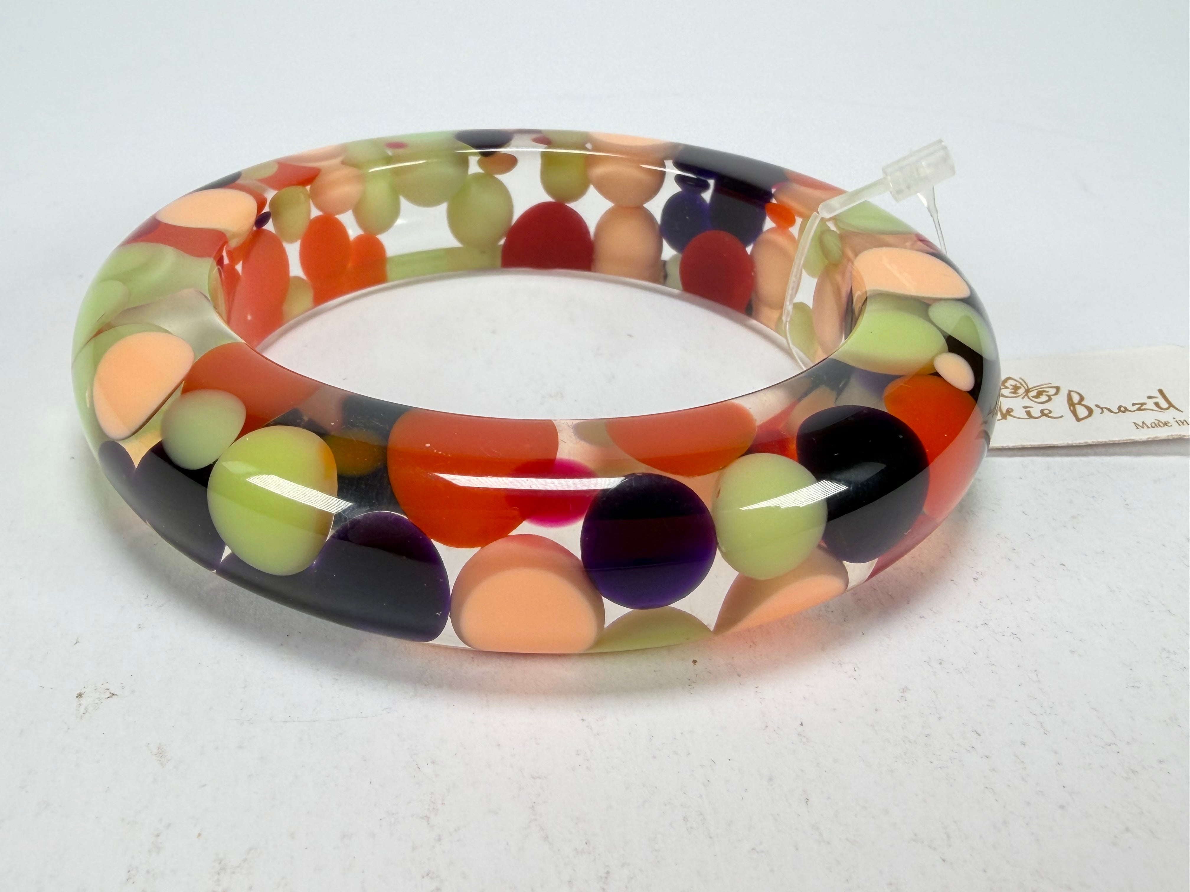 Jackie Brazil "Shinny Spotted" Party Mix Spots Solid Round Resin 1.7cm Bangle ( B1726 )