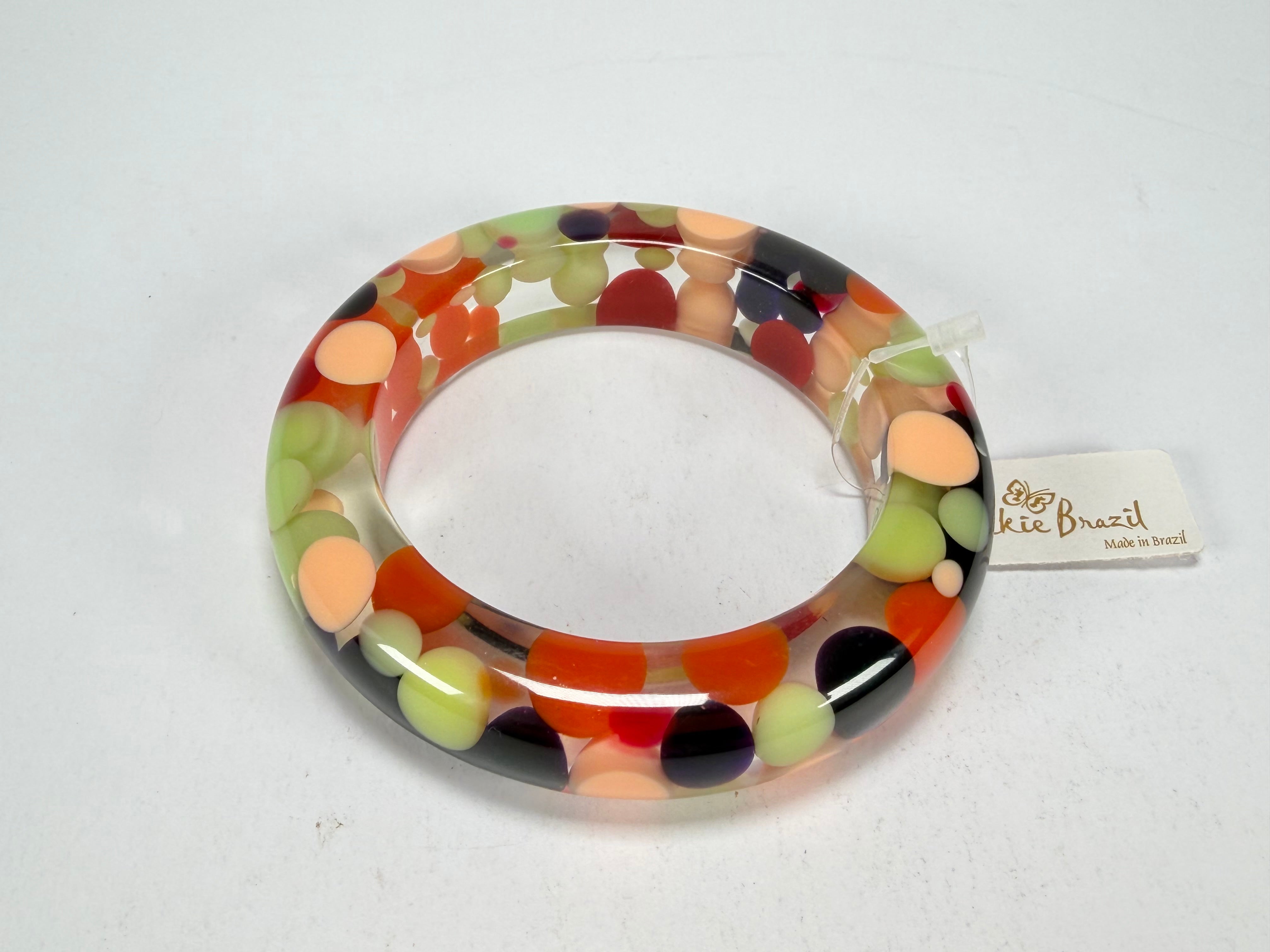 Jackie Brazil "Shinny Spotted" Party Mix Spots Solid Round Resin 1.7cm Bangle ( B1726 )