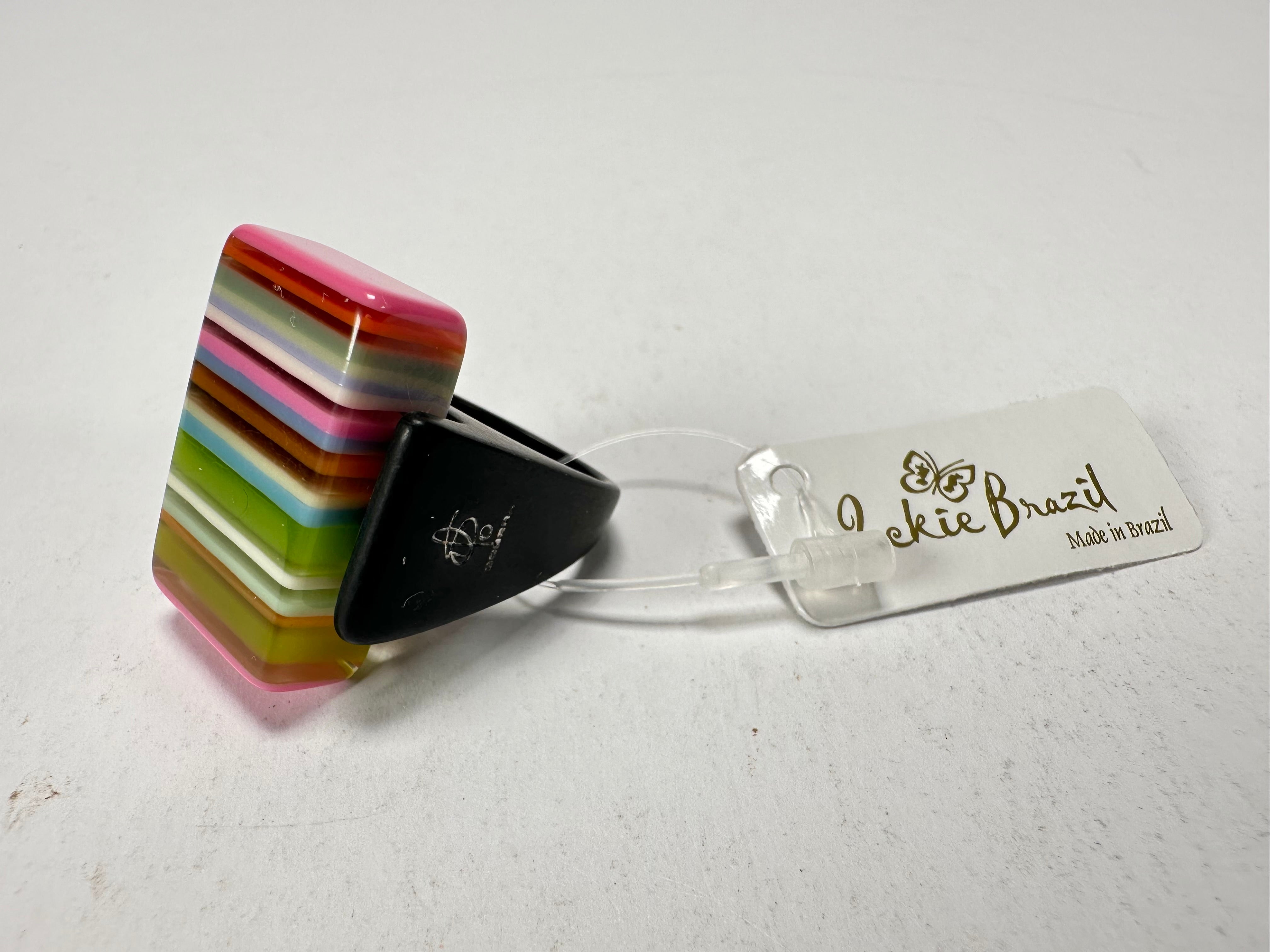 Jackie Brazil "Toppa" Liquorice Spring Mix Resin Ring ( R0152 ) UK Q / USA 8