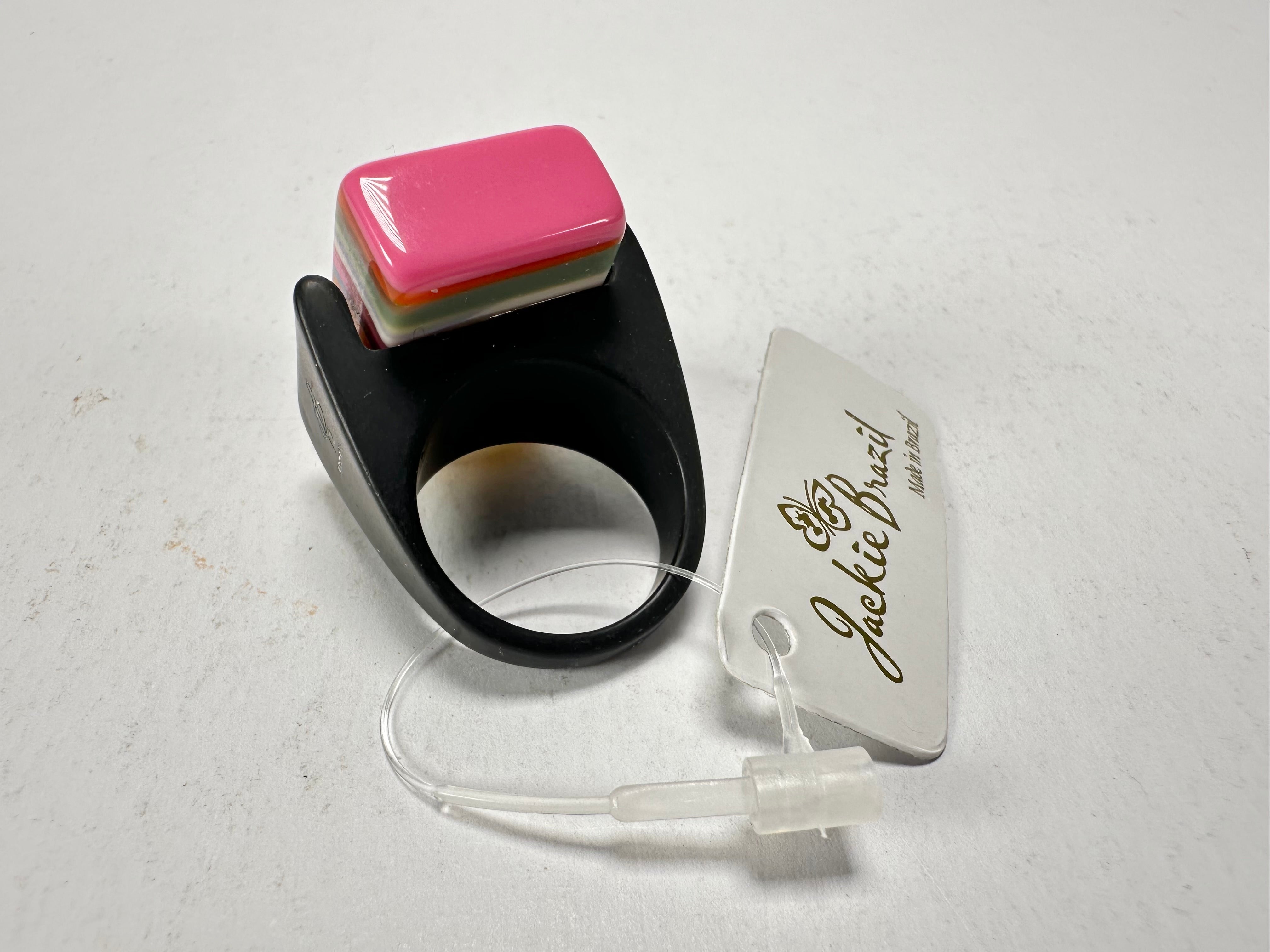 Jackie Brazil "Toppa" Liquorice Spring Mix Resin Ring ( R0152 ) UK Q / USA 8