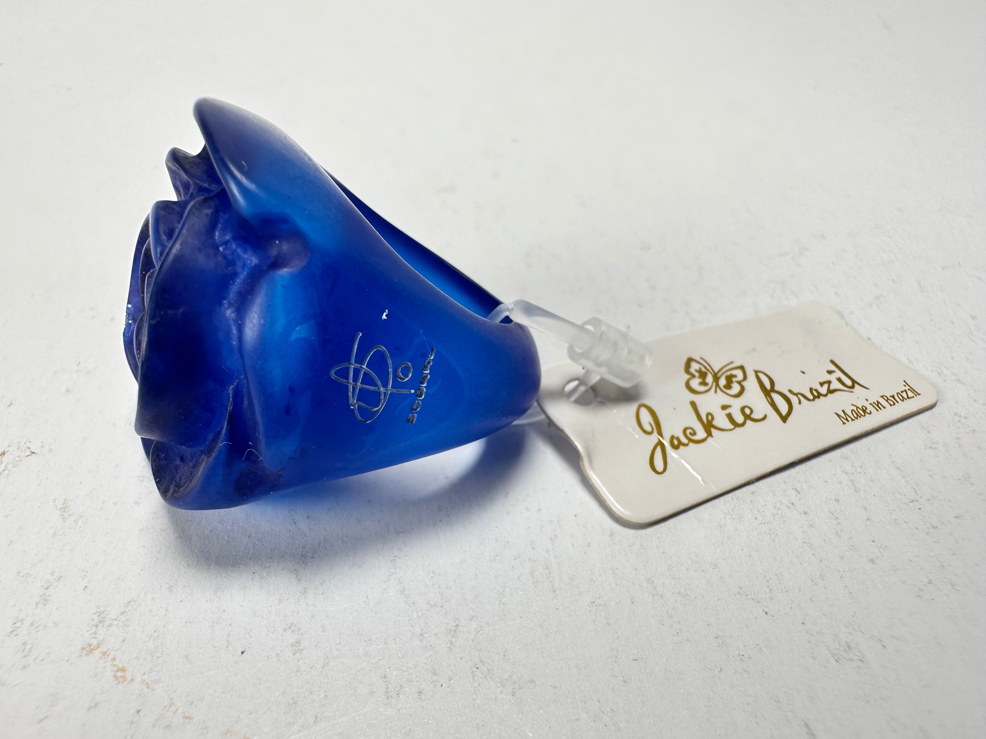 Jackie Brazil "Rose" Royal Blue Resin Rose Ring ( R0585 ) Size UK N / US 6.5