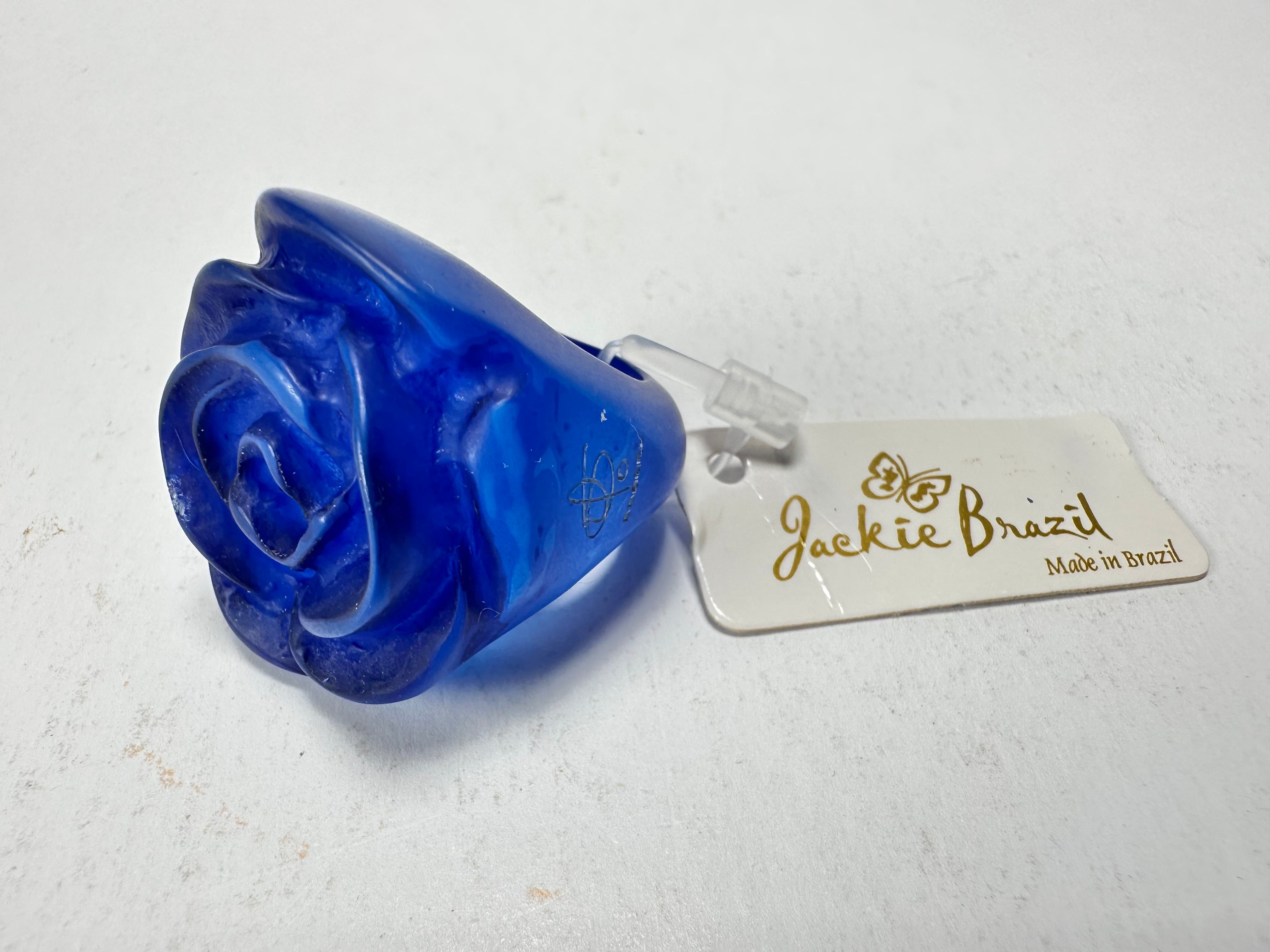 Jackie Brazil "Rose" Royal Blue Resin Rose Ring ( R0585 ) Size UK N / US 6.5