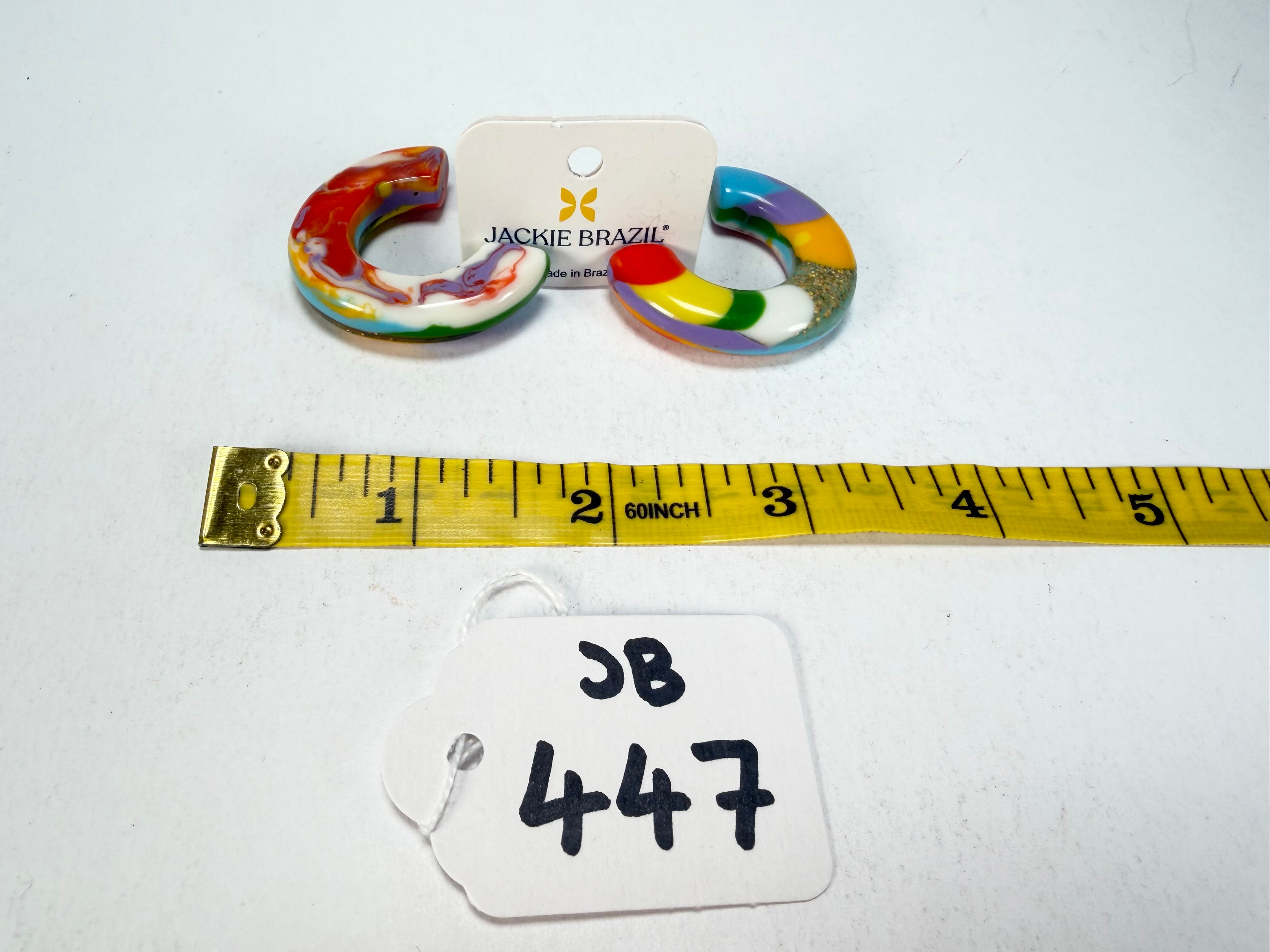 Jackie Brazil "Lucia" Kandinsky Thick Half Hoop On Pin Resin Earrings ( E0035 )
