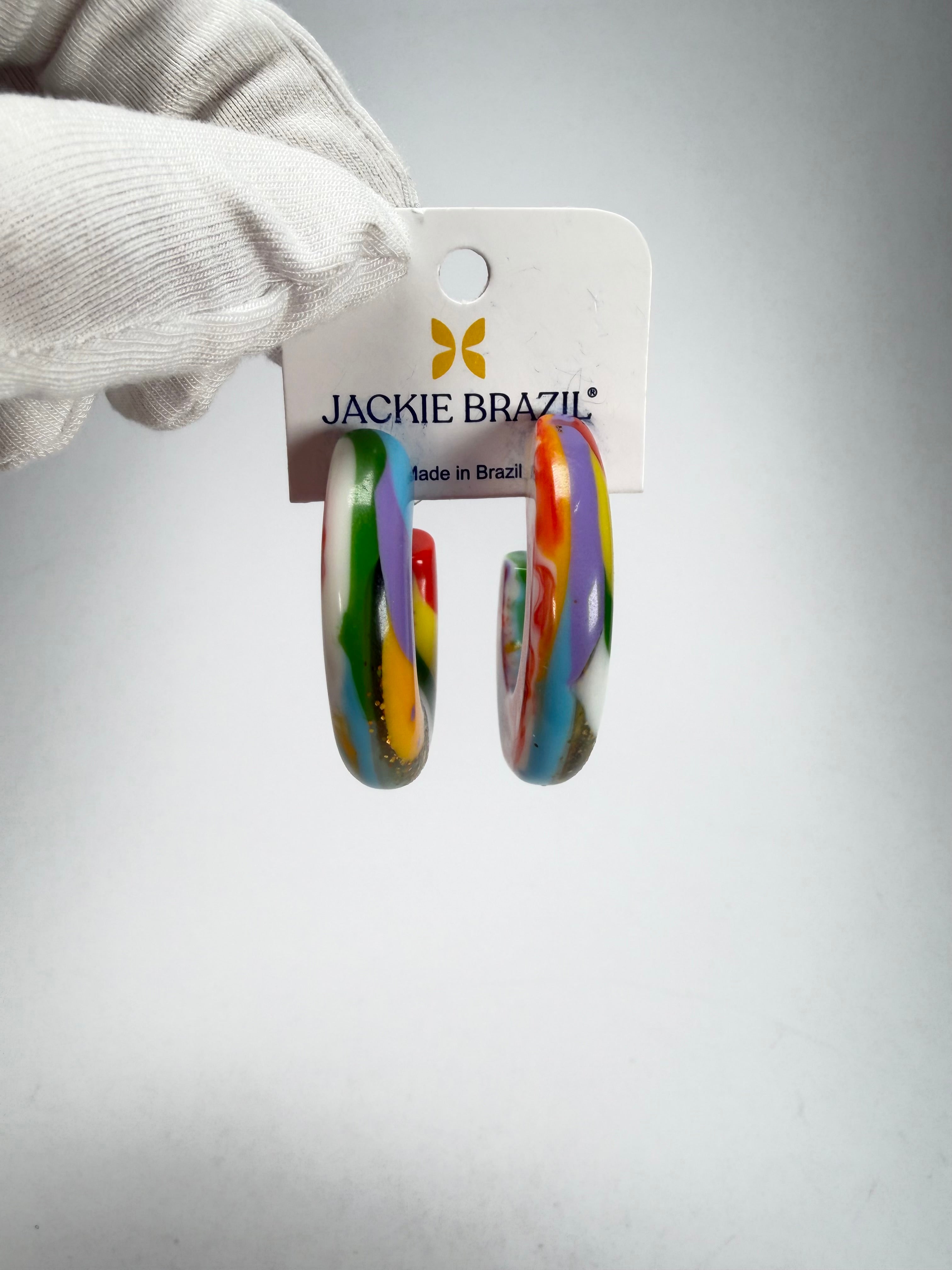 Jackie Brazil "Lucia" Kandinsky Thick Half Hoop On Pin Resin Earrings ( E0035 )