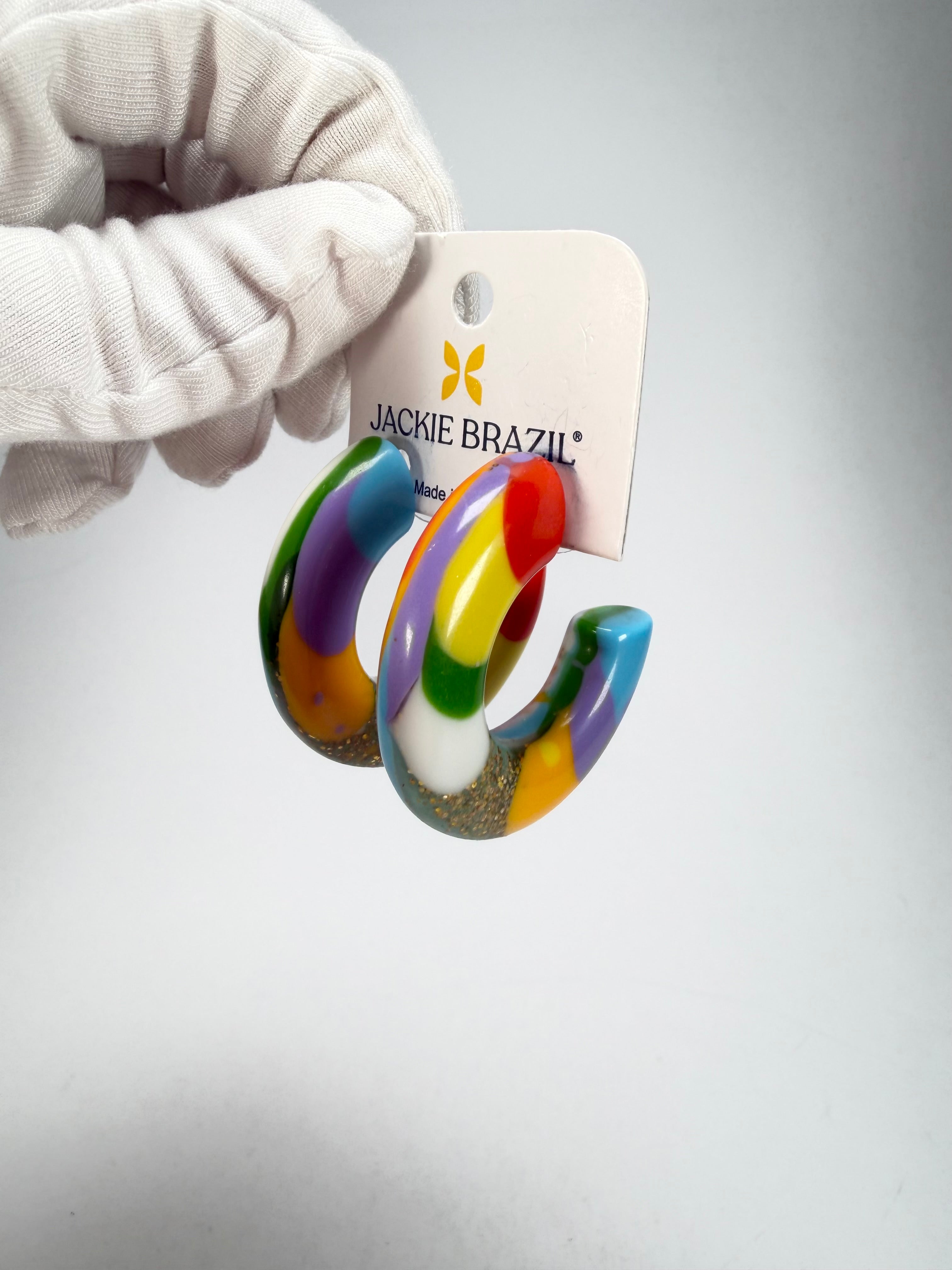 Jackie Brazil "Lucia" Kandinsky Thick Half Hoop On Pin Resin Earrings ( E0035 )
