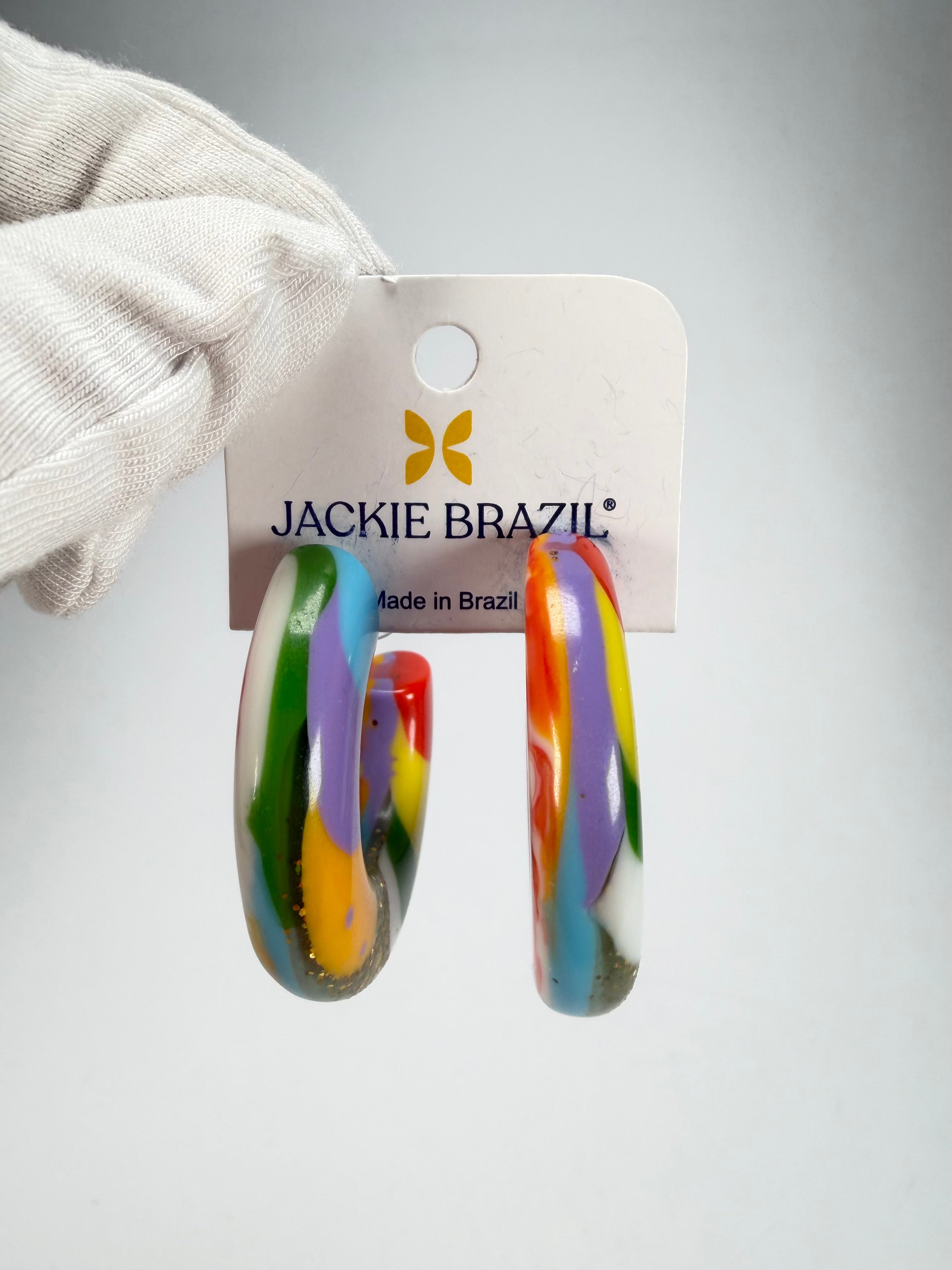 Jackie Brazil "Lucia" Kandinsky Thick Half Hoop On Pin Resin Earrings ( E0035 )