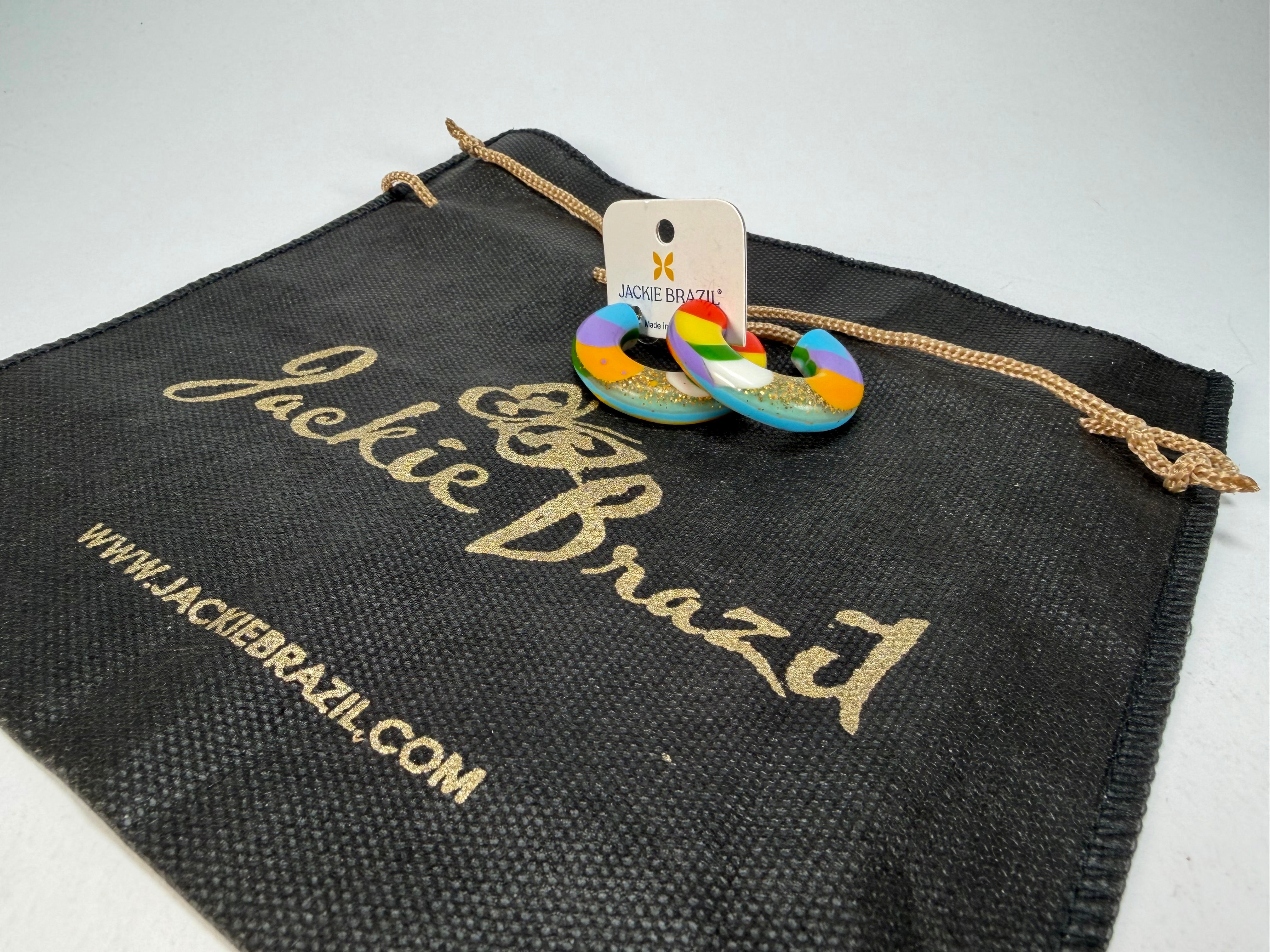 Jackie Brazil "Lucia" Kandinsky Thick Half Hoop On Pin Resin Earrings ( E0035 )
