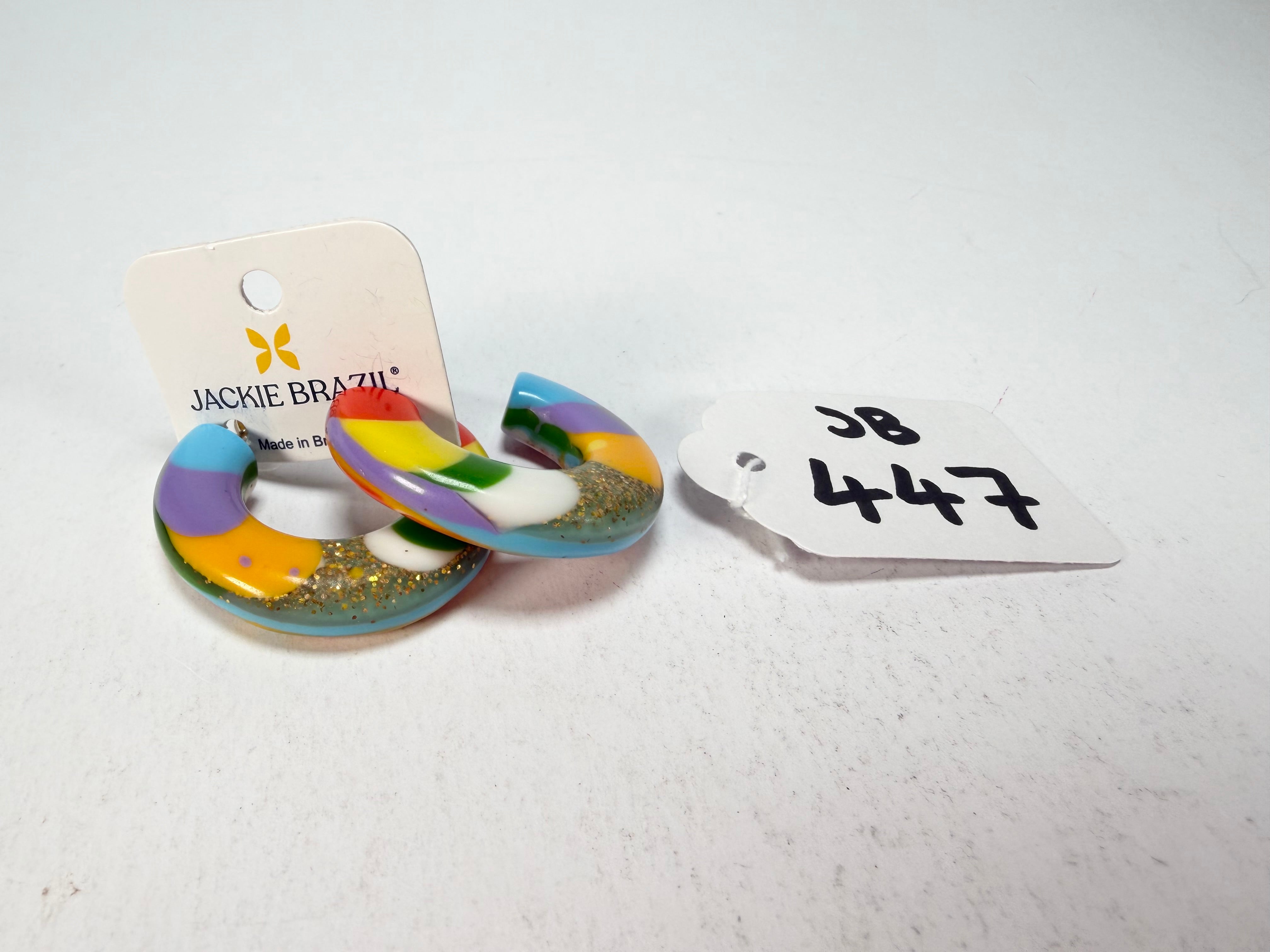 Jackie Brazil "Lucia" Kandinsky Thick Half Hoop On Pin Resin Earrings ( E0035 )