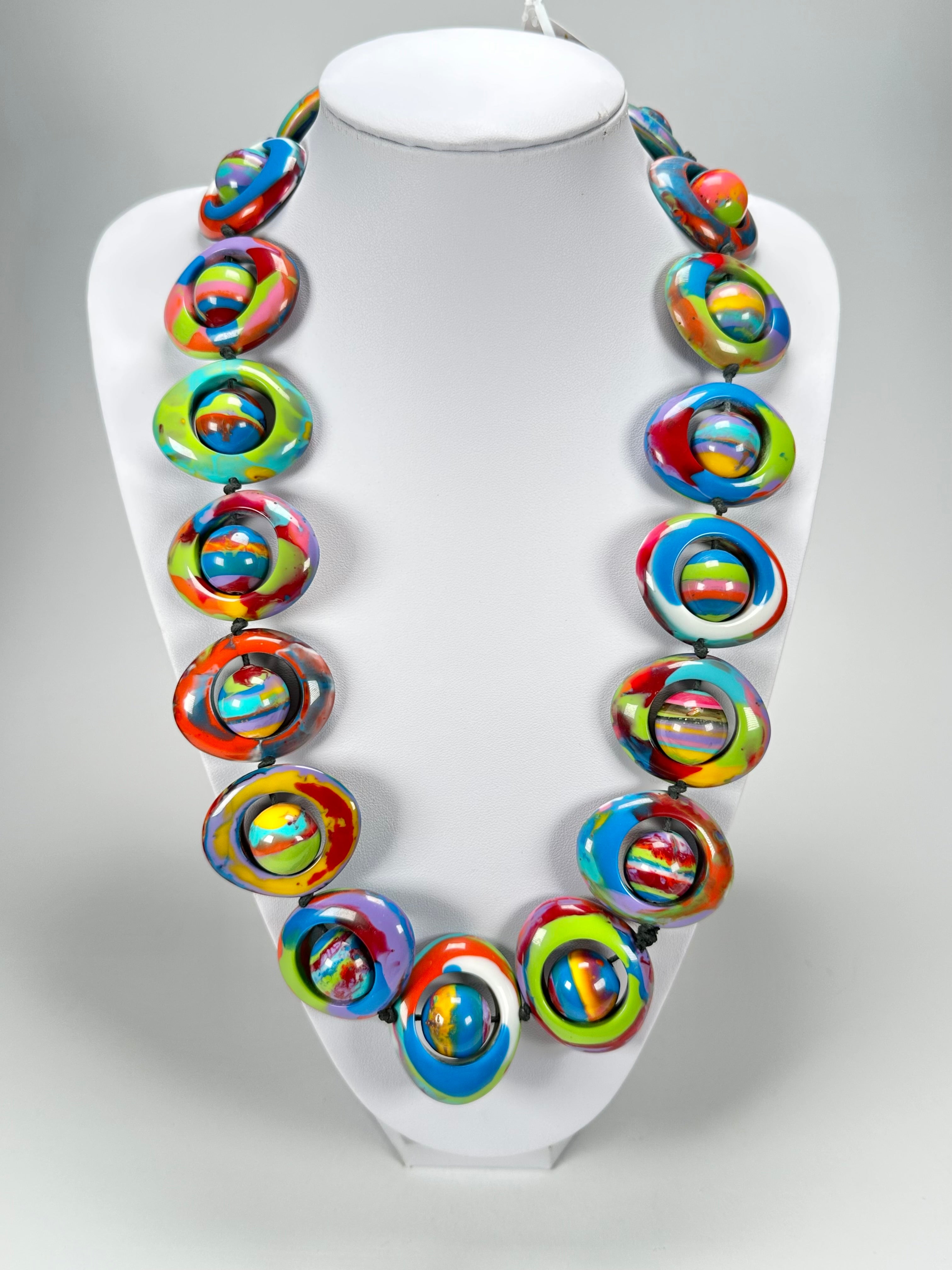 Jackie Brazil "Saturn" Kandinsky Disc & Ball Long 75cm Necklace ( N0052 )