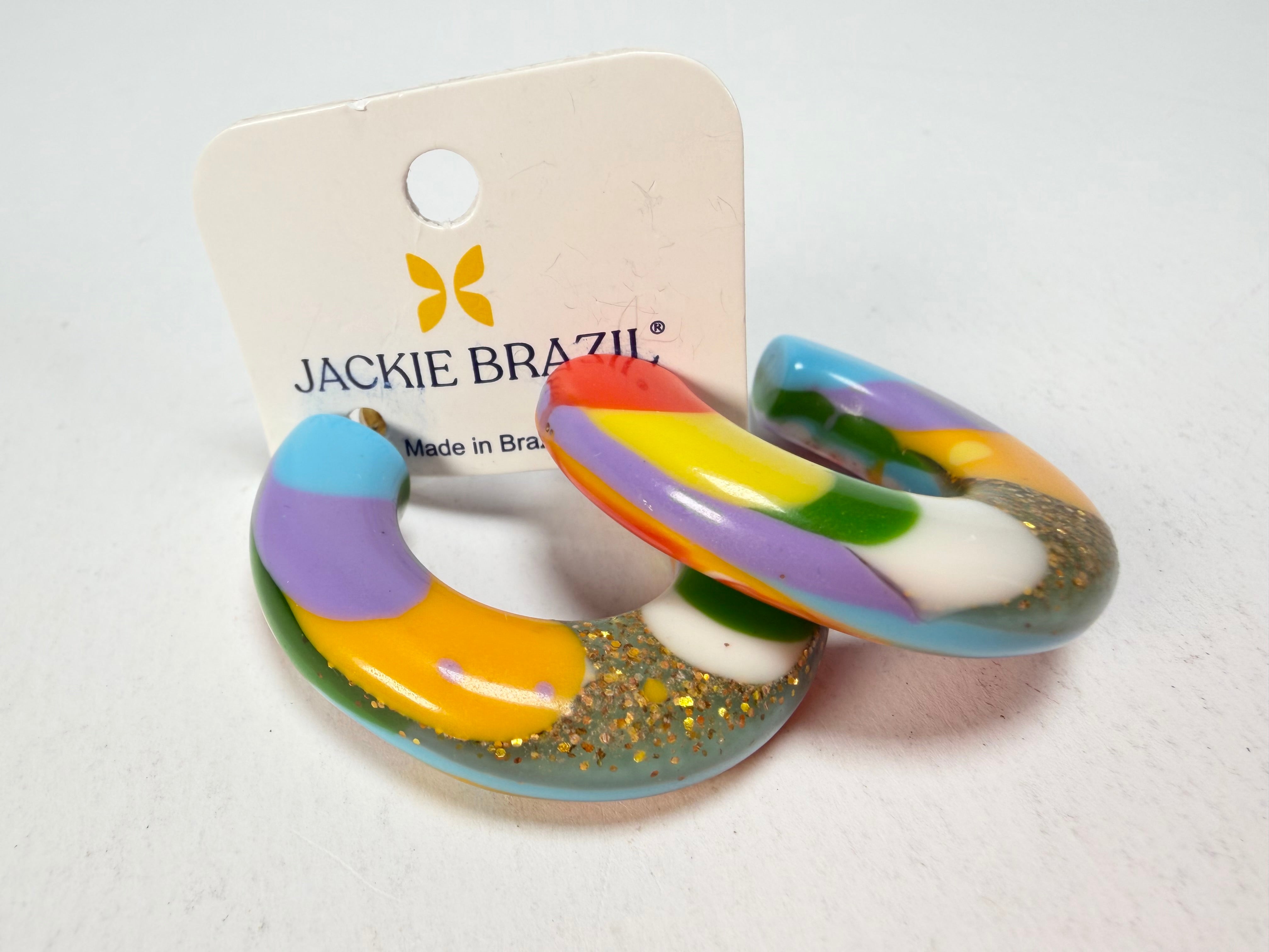 Jackie Brazil "Lucia" Kandinsky Thick Half Hoop On Pin Resin Earrings ( E0035 )