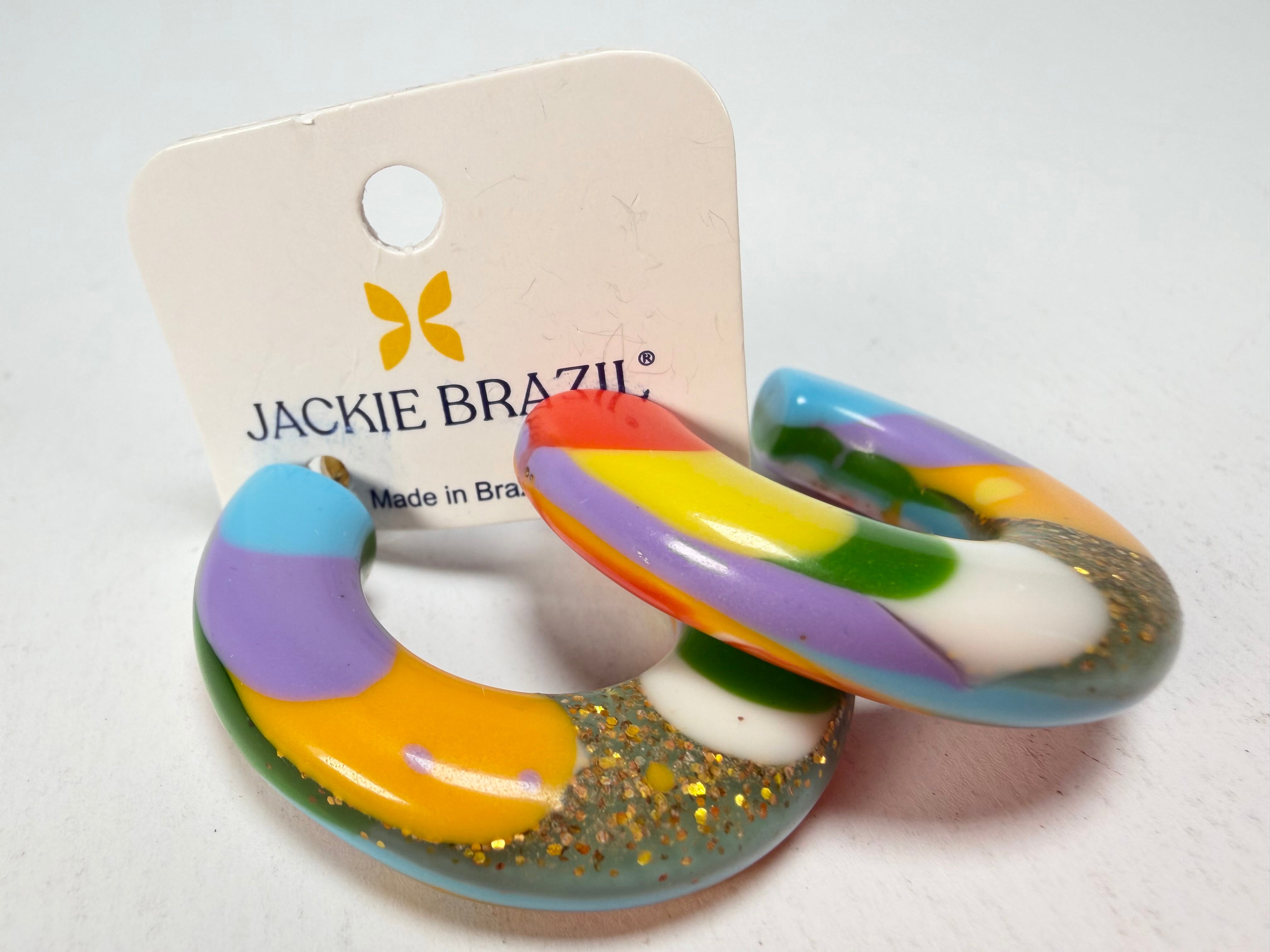 Jackie Brazil "Lucia" Kandinsky Thick Half Hoop On Pin Resin Earrings ( E0035 )