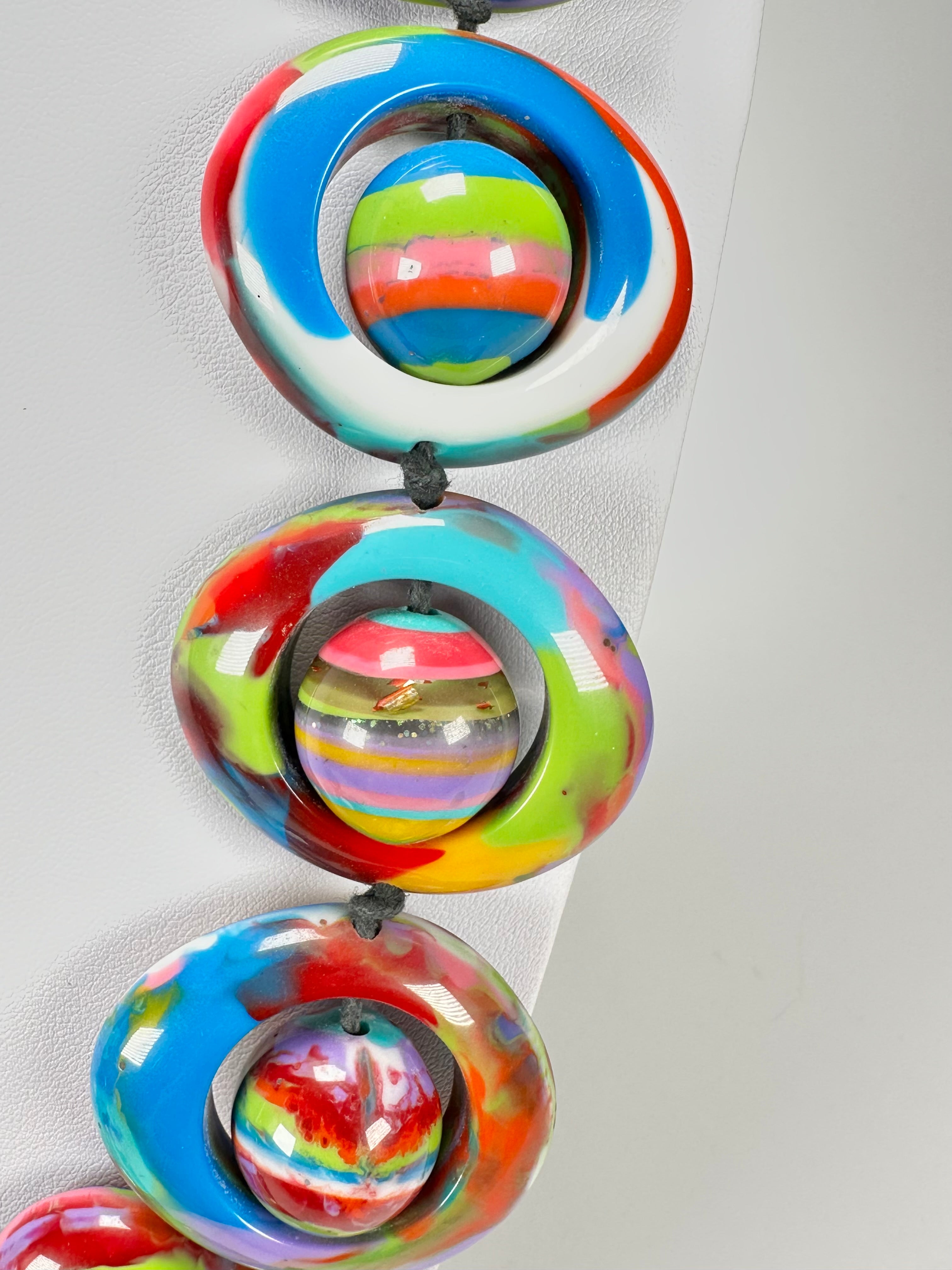 Jackie Brazil "Saturn" Kandinsky Disc & Ball Long 75cm Necklace ( N0052 )