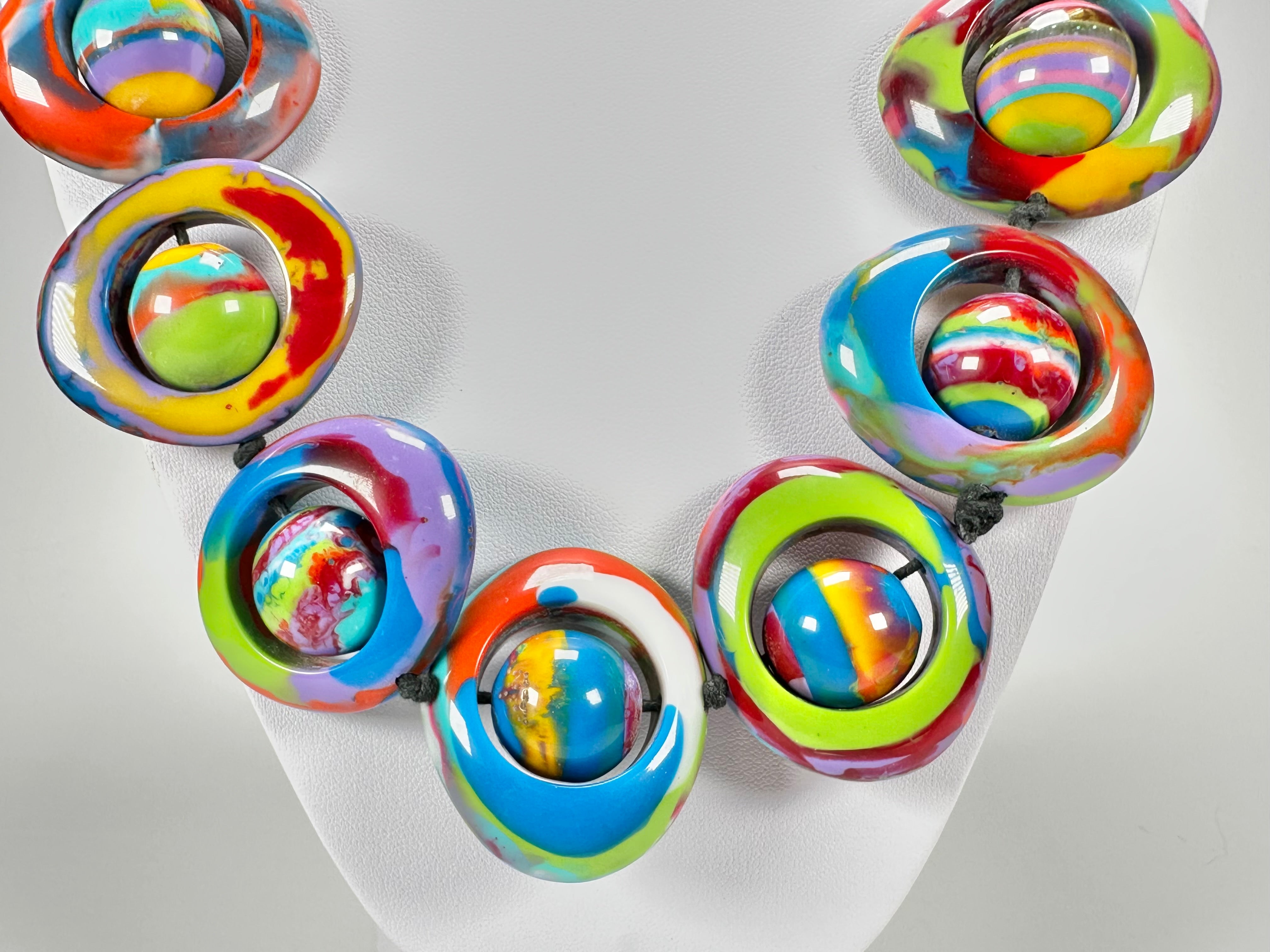 Jackie Brazil "Saturn" Kandinsky Disc & Ball Long 75cm Necklace ( N0052 )