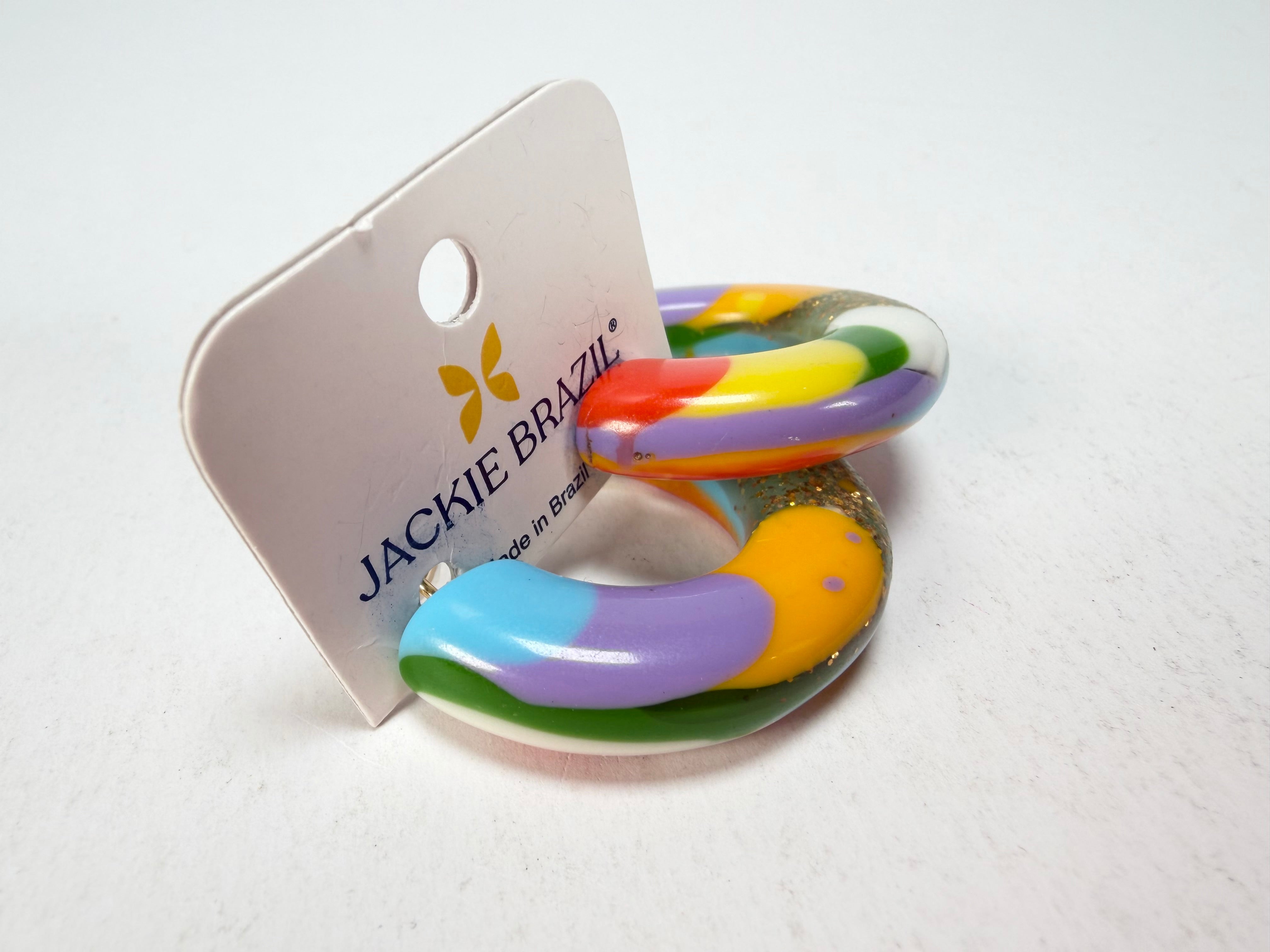 Jackie Brazil "Lucia" Kandinsky Thick Half Hoop On Pin Resin Earrings ( E0035 )