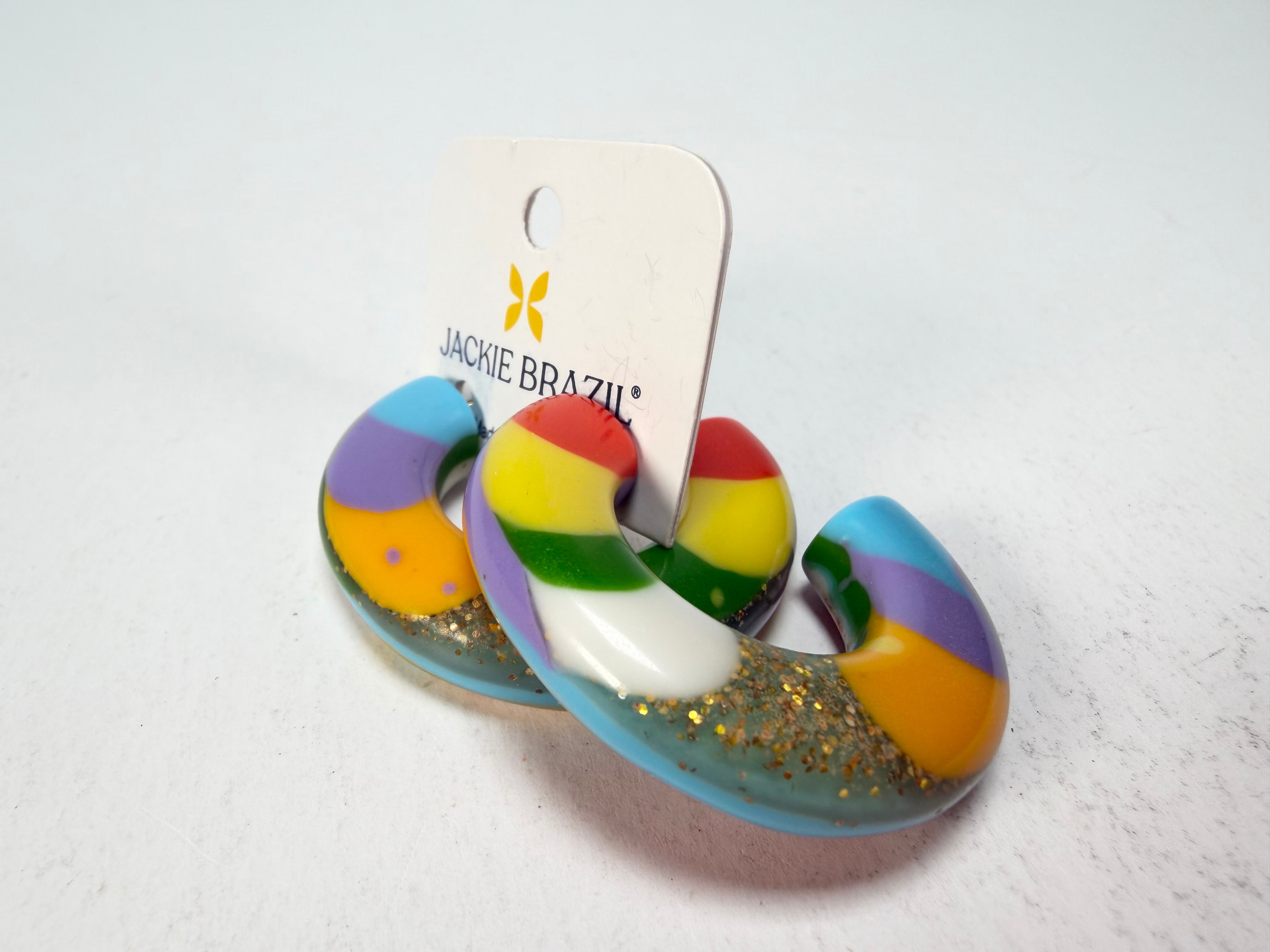 Jackie Brazil "Lucia" Kandinsky Thick Half Hoop On Pin Resin Earrings ( E0035 )