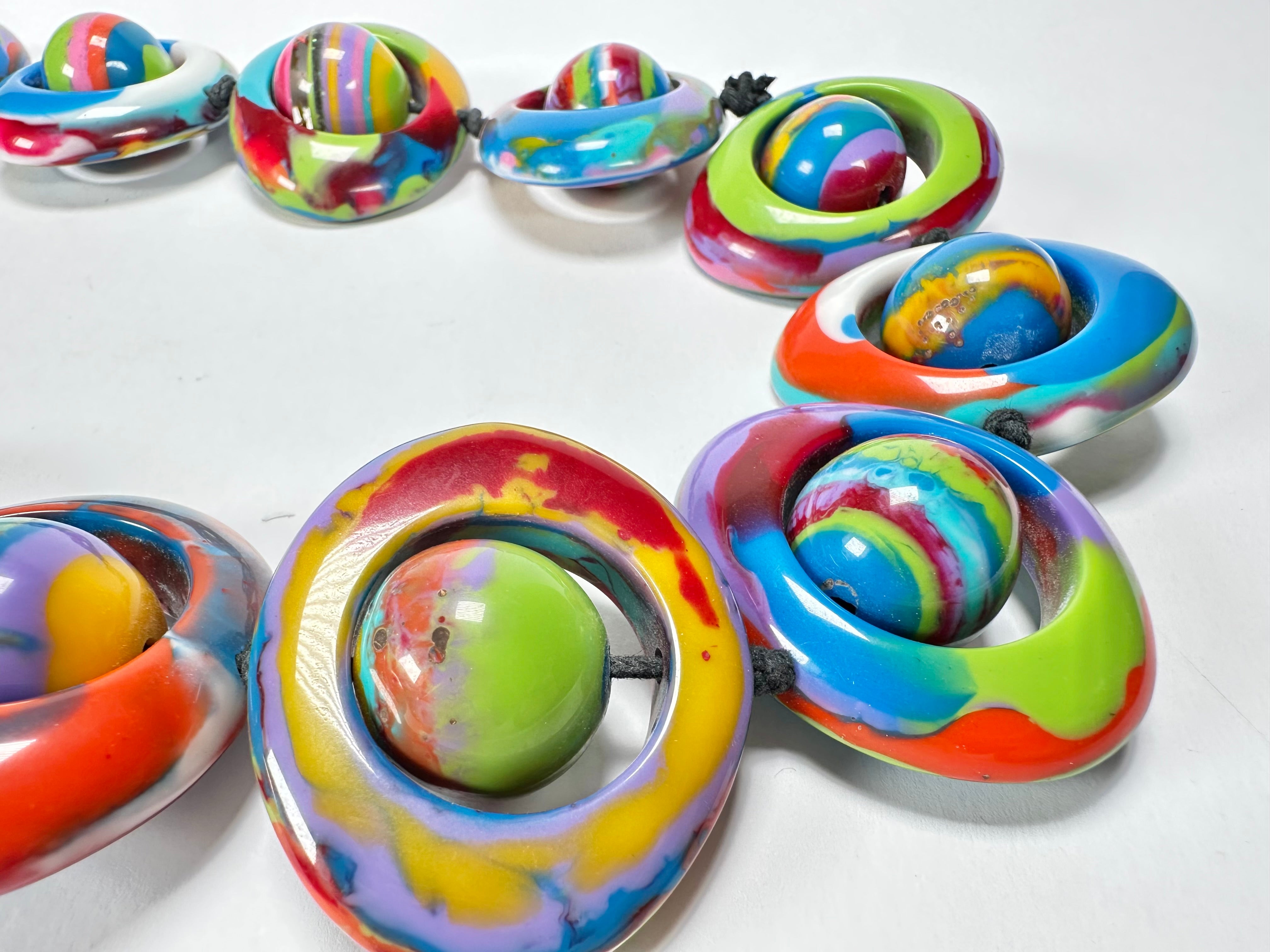 Jackie Brazil "Saturn" Kandinsky Disc & Ball Long 75cm Necklace ( N0052 )