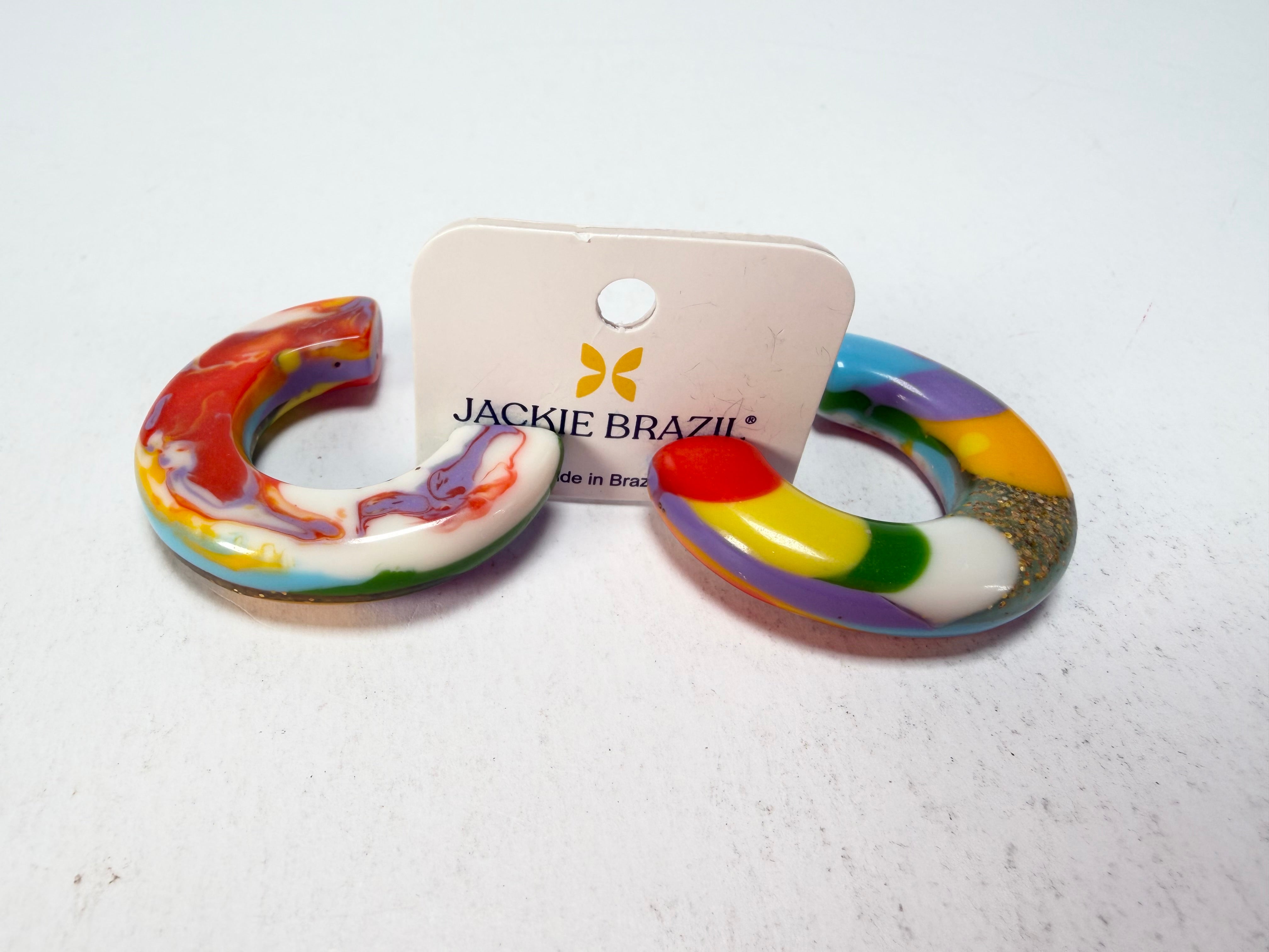 Jackie Brazil "Lucia" Kandinsky Thick Half Hoop On Pin Resin Earrings ( E0035 )