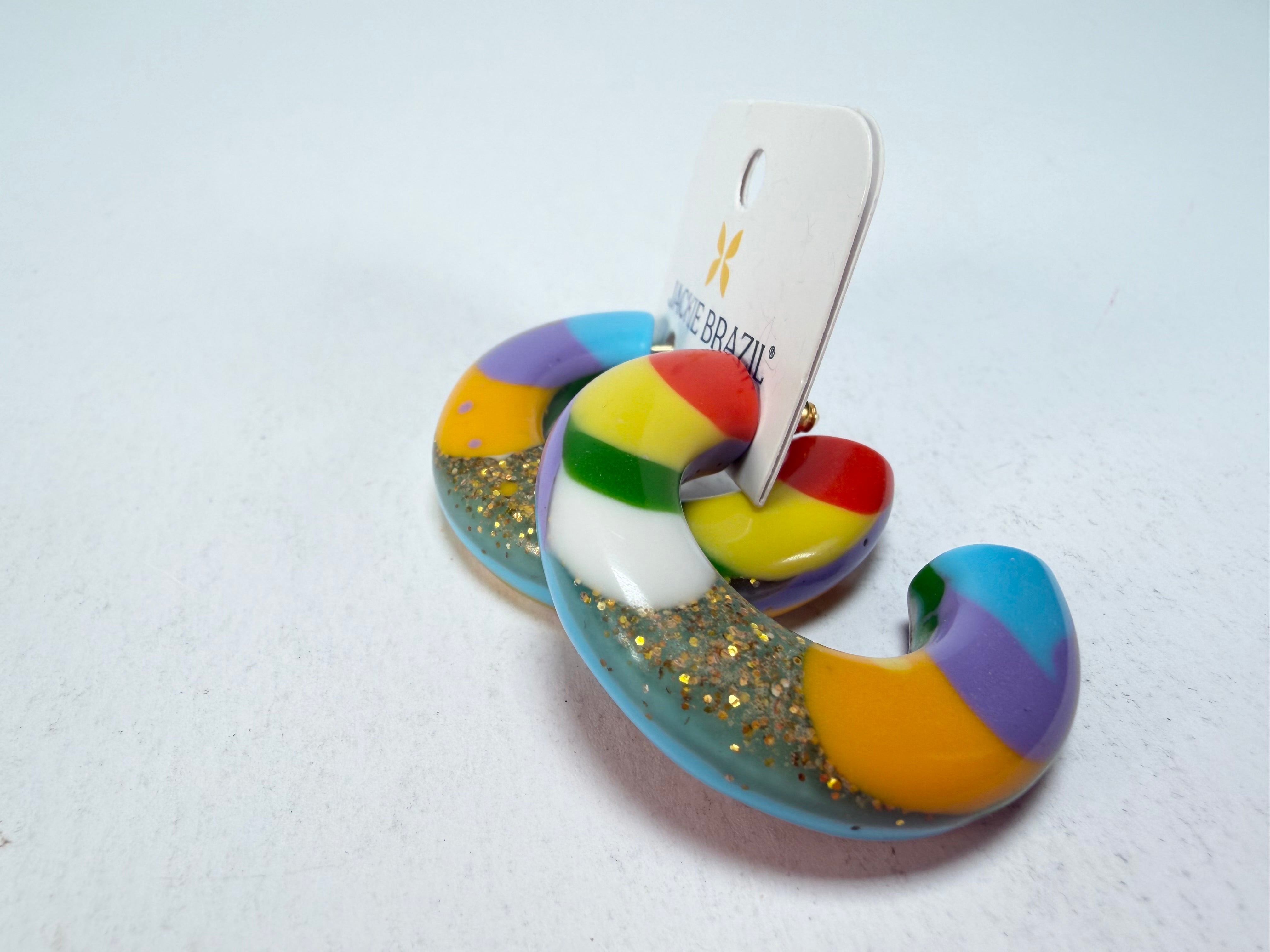 Jackie Brazil "Lucia" Kandinsky Thick Half Hoop On Pin Resin Earrings ( E0035 )