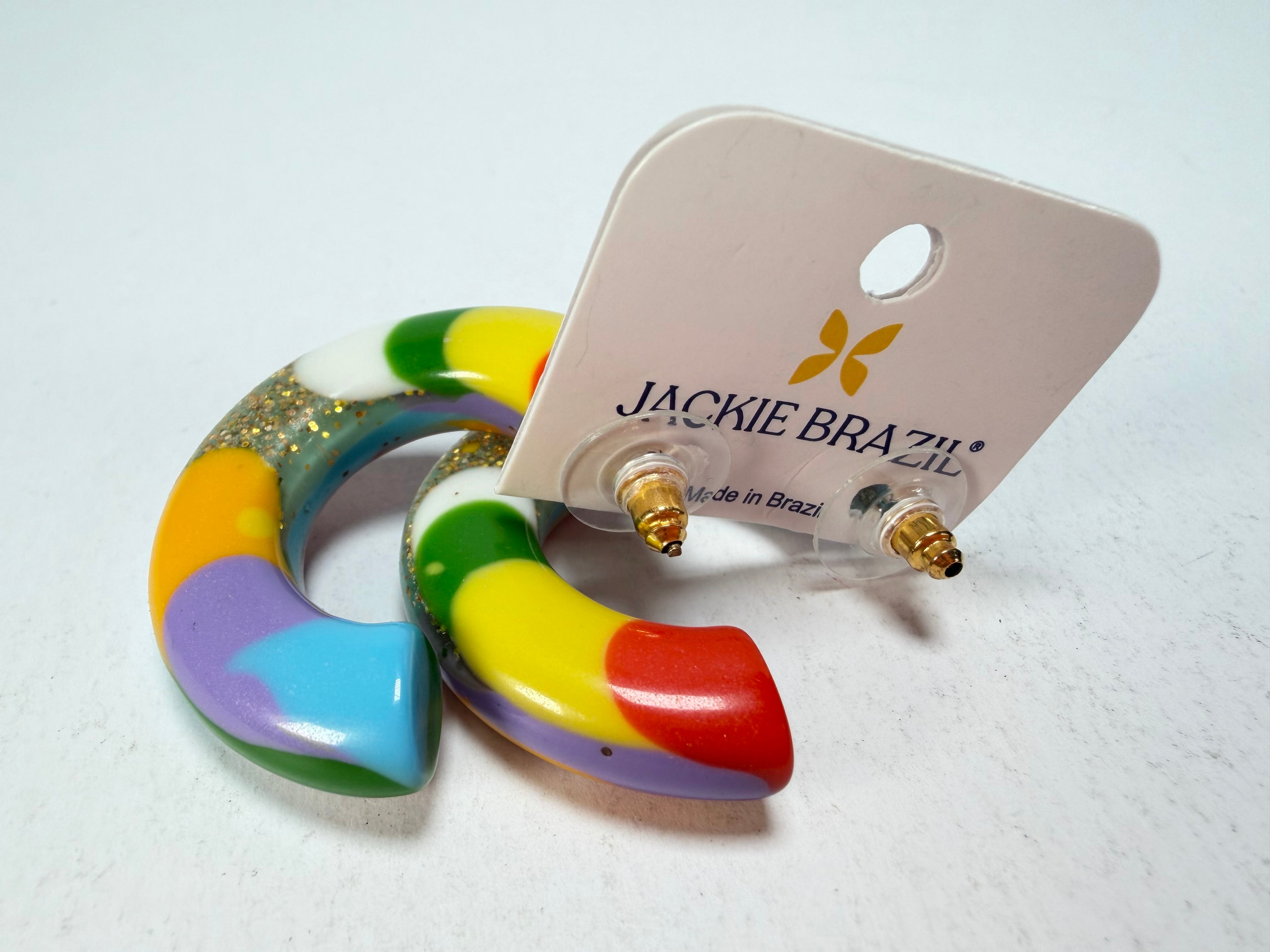 Jackie Brazil "Lucia" Kandinsky Thick Half Hoop On Pin Resin Earrings ( E0035 )