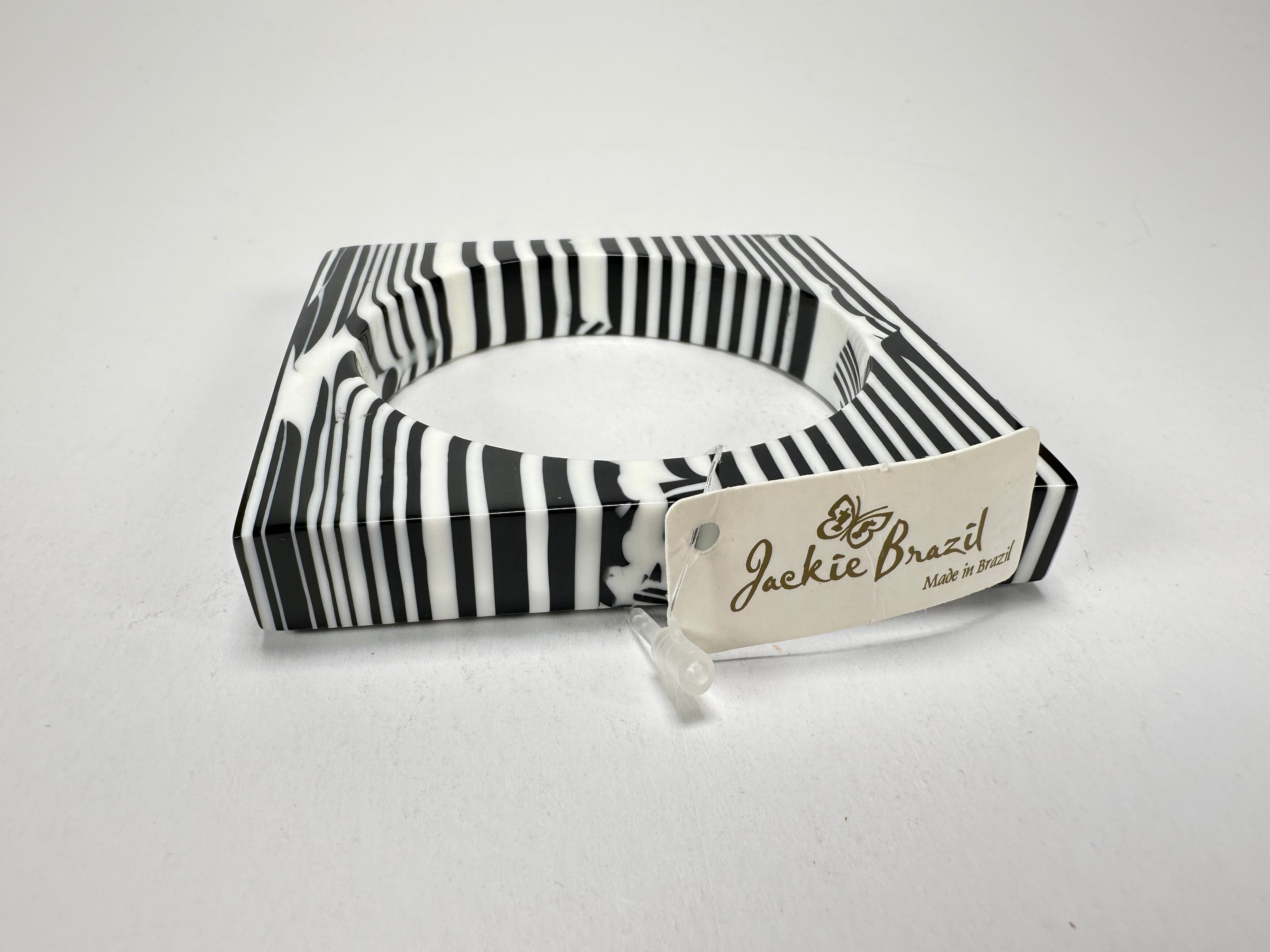 Jackie Brazil "Zebra" Liquorice Allsorts Black & White Striped 1.3cm Square Resin Bangle ( B2142 )