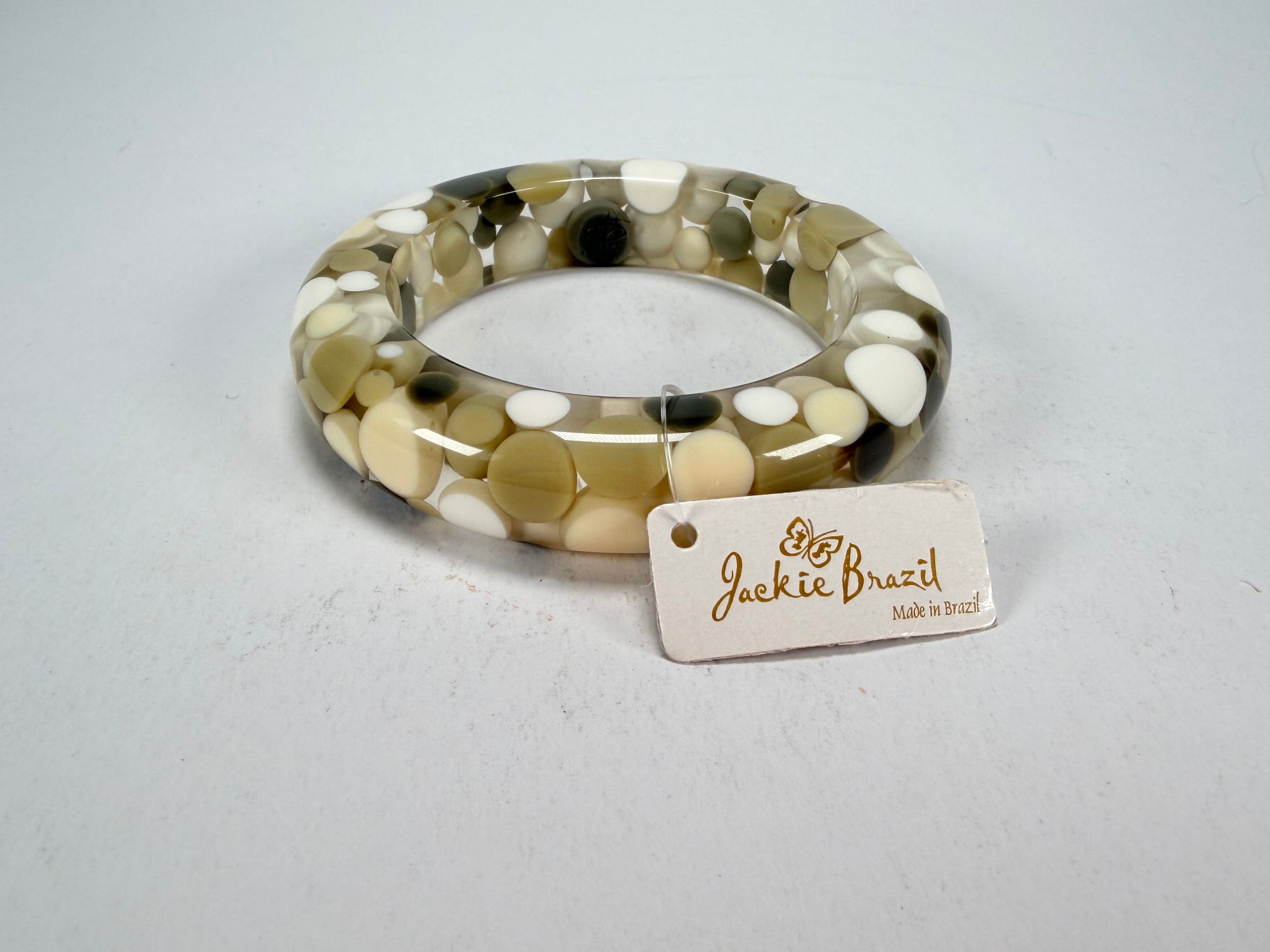Jackie Brazil "Shinny Spotted" Cream Mix Spots Solid Round Resin 1.7cm Bangle ( B1726 )