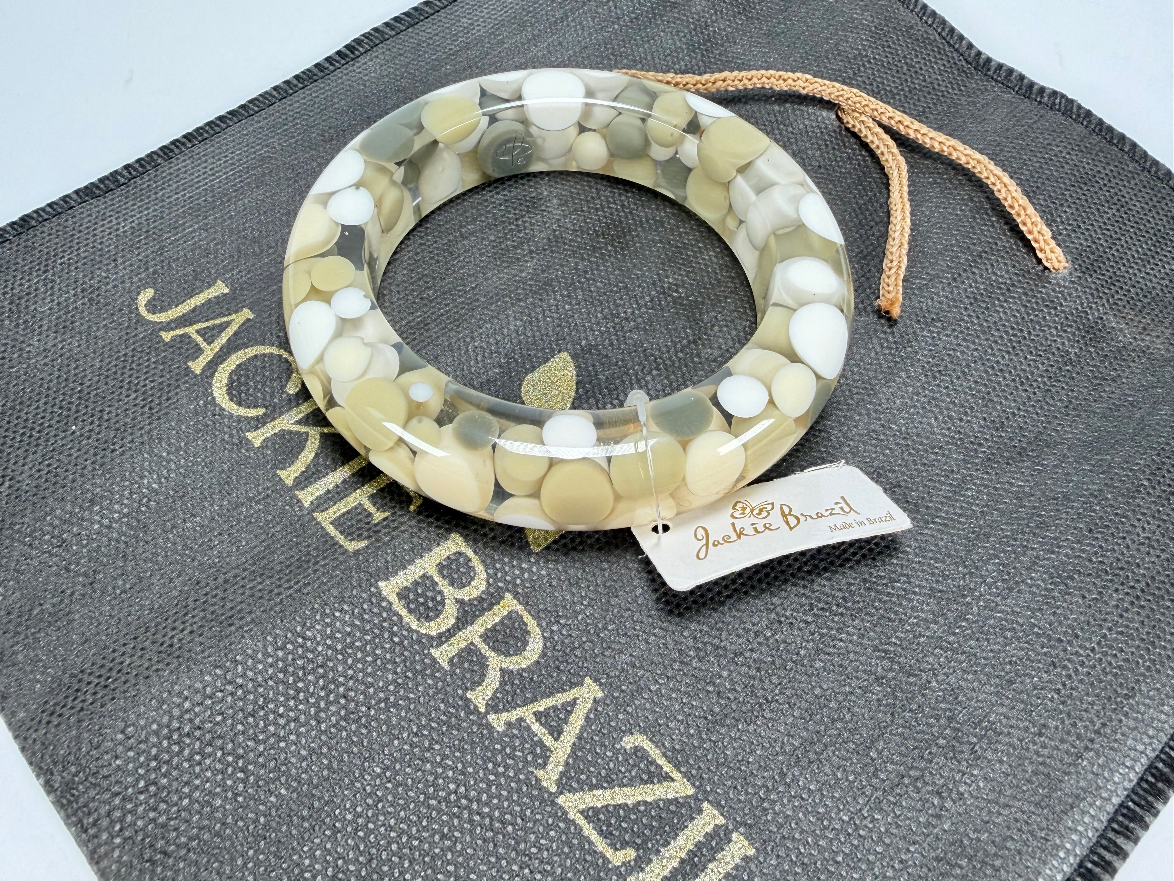 Jackie Brazil "Shinny Spotted" Cream Mix Spots Solid Round Resin 1.7cm Bangle ( B1726 )