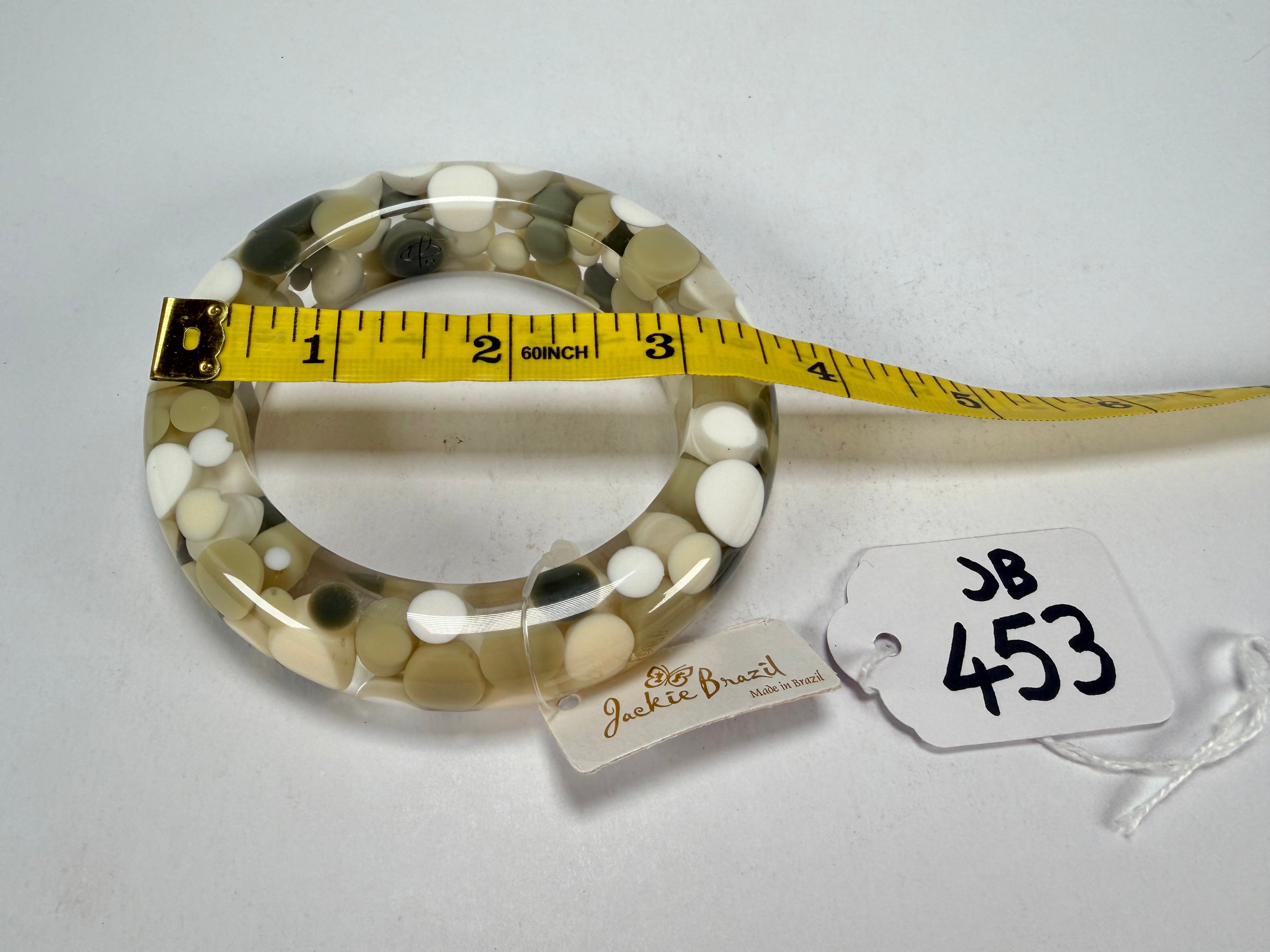 Jackie Brazil "Shinny Spotted" Cream Mix Spots Solid Round Resin 1.7cm Bangle ( B1726 )