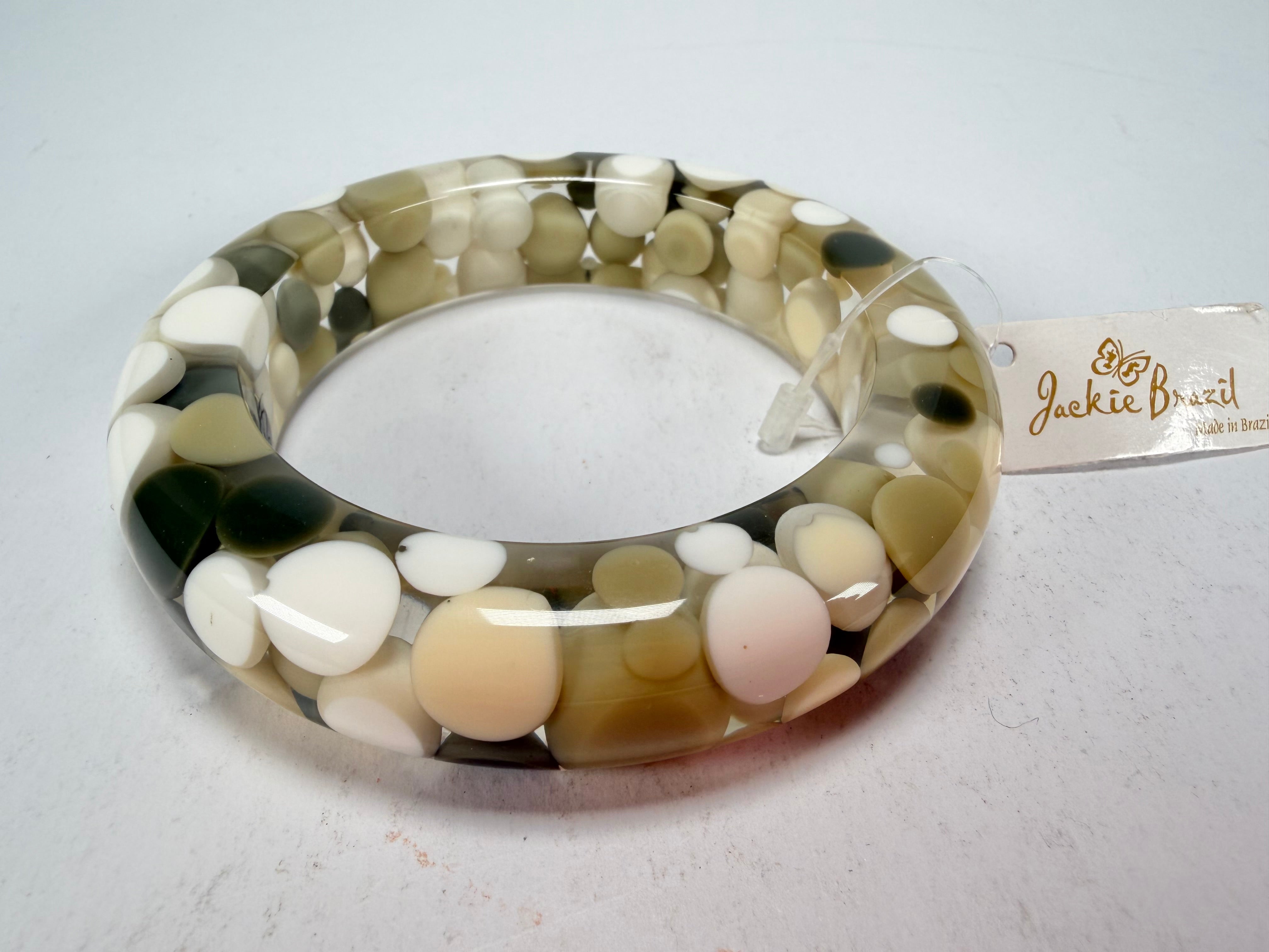 Jackie Brazil "Shinny Spotted" Cream Mix Spots Solid Round Resin 1.7cm Bangle ( B1726 )